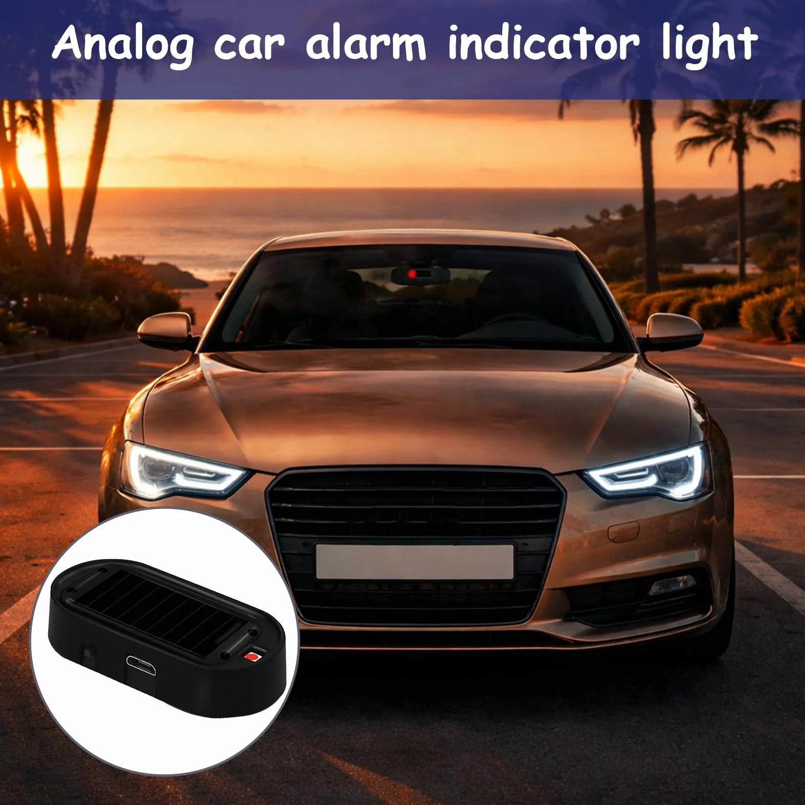 Impianto di allarme per auto antifurto con luce lampeggiante solare nero