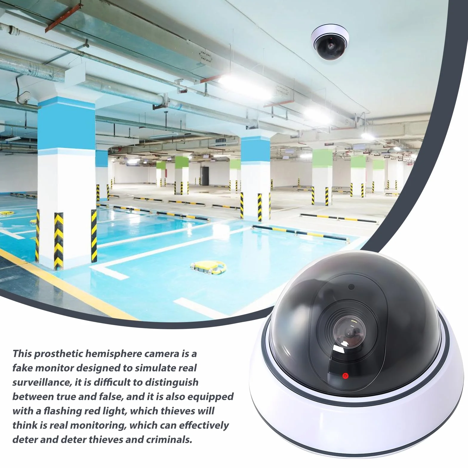Telecamera Finta a Cupola con Luce LED Lampeggiante Rossa, Sorveglianza Interni Bianca CCTV