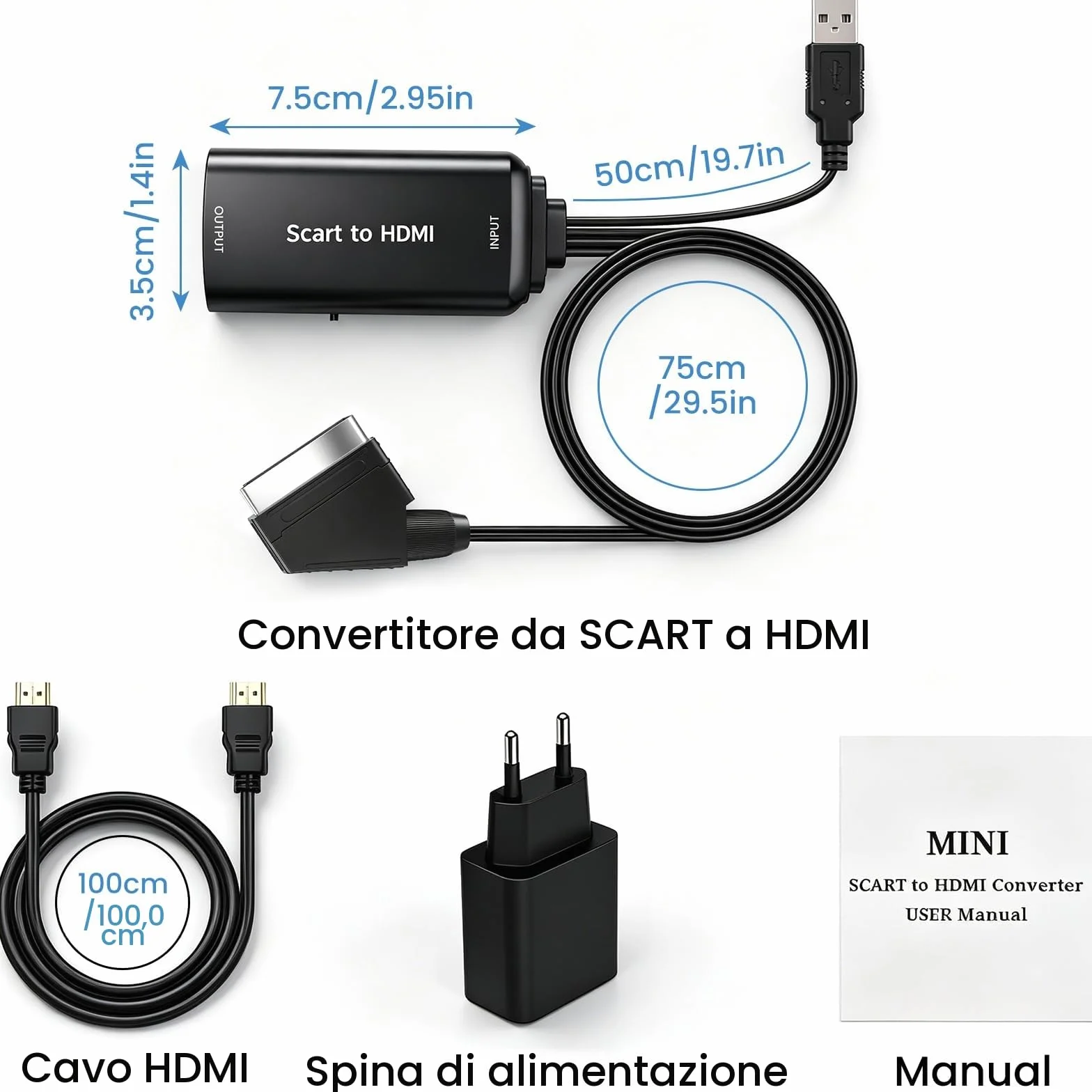 AMANKA Cavo Adattatore Scart HDMI, Convertitore da Scart a HDMI, Supporta Stereo HD 720/1080P per HDTV