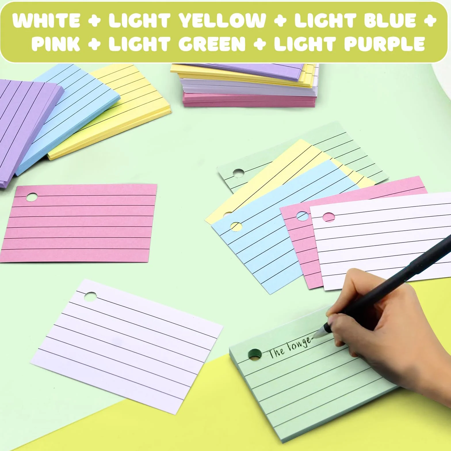 Flashcard A8 a Righe con Anello, 600 pezzi, Colori Intensi per Appunti Ufficio Scuola