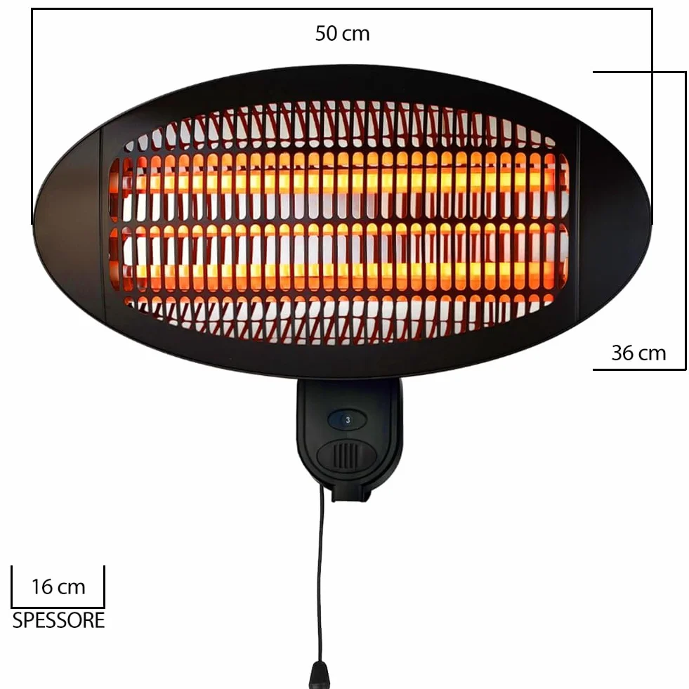 Stufa a Parete da Esterno e Interno 2000W con 3 Elementi Riscaldanti Basso Consumo Energetico per Patio Gazebo Bar Ristoranti Lampada Infrarossi Quarzo
