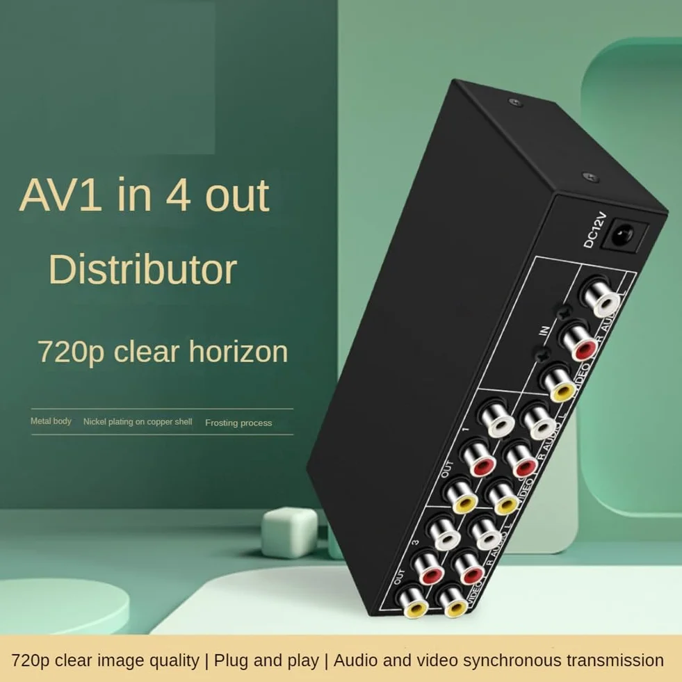 Splitter AV RCA 1 in 4 Uscite Distributore Audio Video 1X4 per DVD