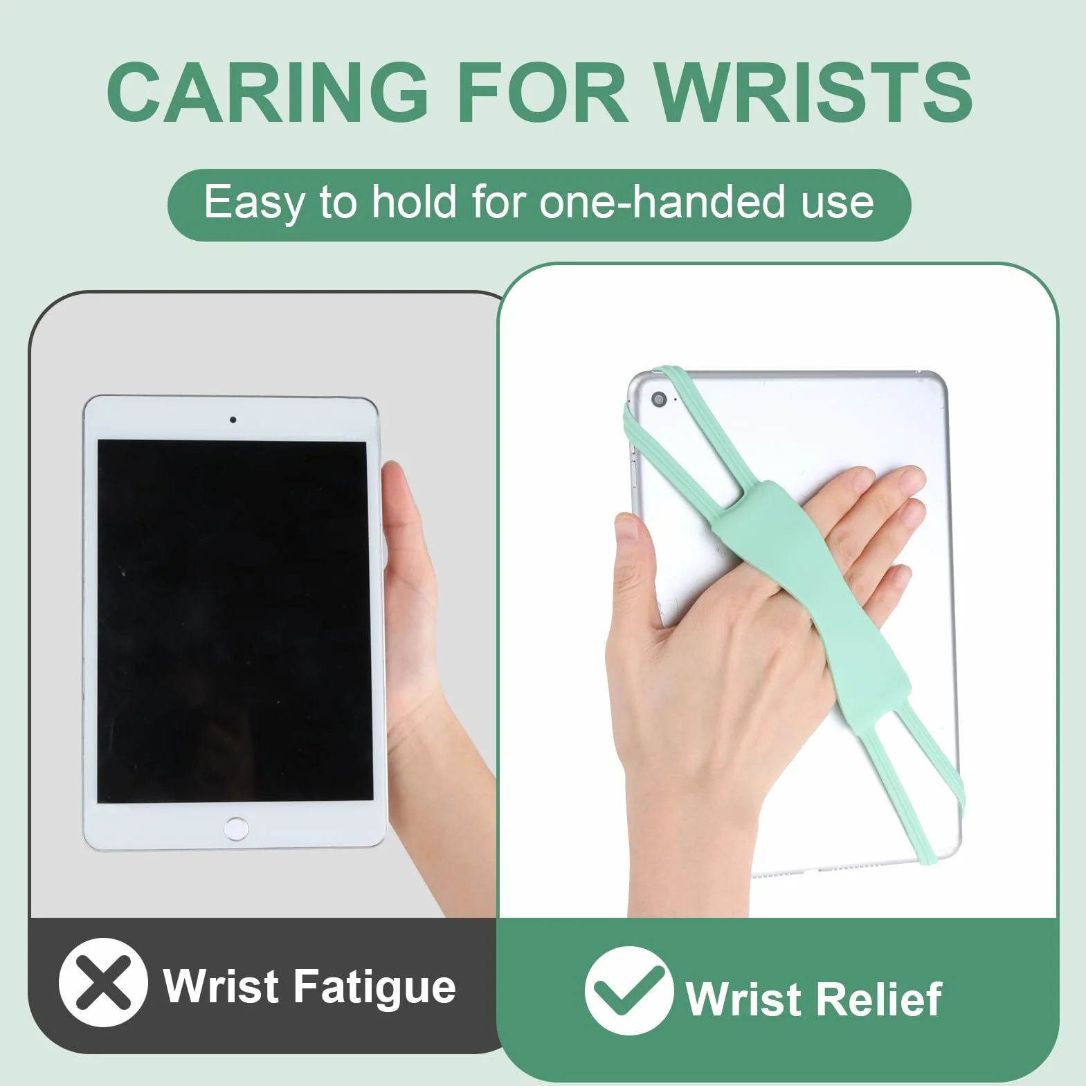 Ergonomic Silicone Hand Strap Holder for Tablet & E-Reader, Compatible with Kindle 4.7"-8", Matcha Green