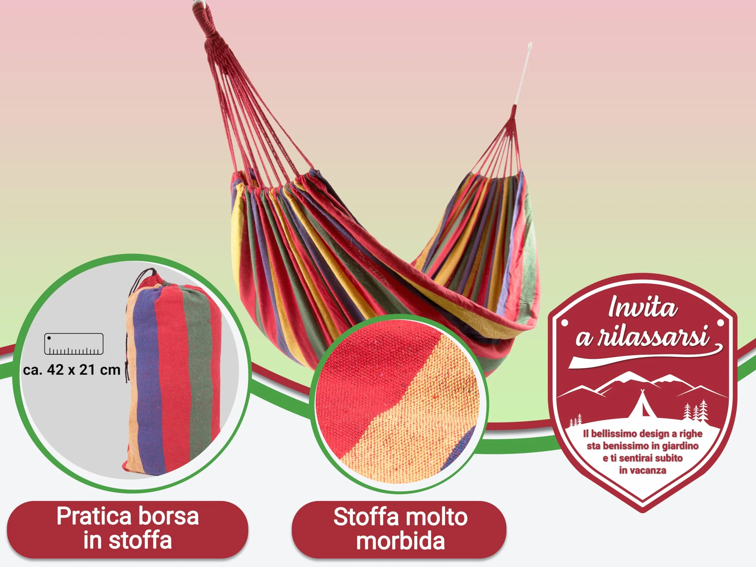 ZOLLNER Amaca da Giardino 210x150 cm, Ultra Leggera, Traspirante, Asciugatura Rapida, Tasca Trasportabile, Rossa