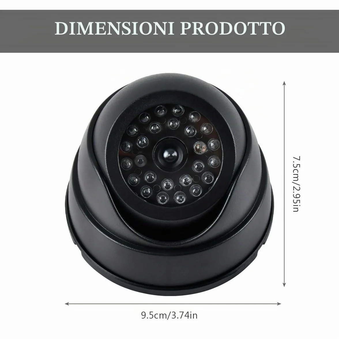 Telecamera Finta Esterno con Led 2PZ CCTV Fittizia Nero a Batteria