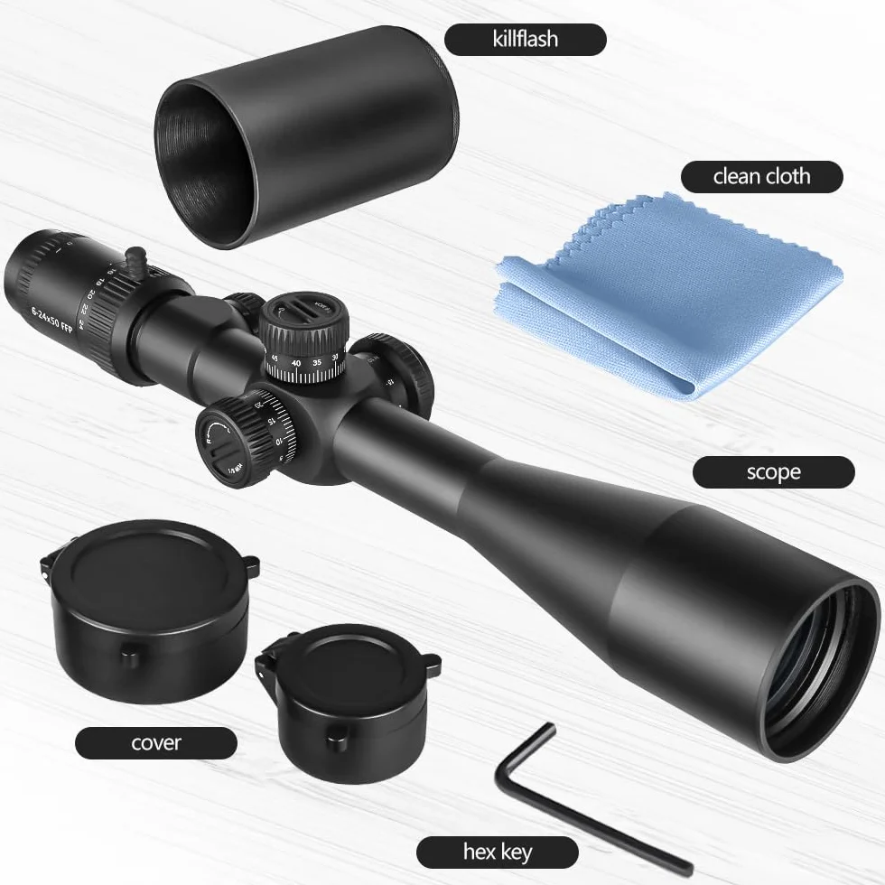 SPINA OPTICS 4-16x44/6-24x50 SFP Riflescope Mil-dot Reticle 20mm Ring Mounts Impermeabile Fogproof Nero 30mm Tubo