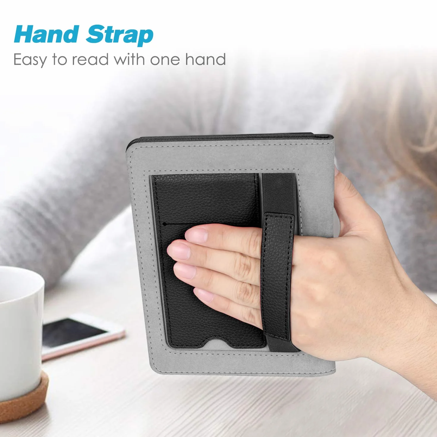 FINTIE Custodia per Kindle Paperwhite 6" 10ª Generazione 2018 2012-2017 PU Stand Cover con Card Slot Hand Strap Auto Sveglia Sonno Nero
