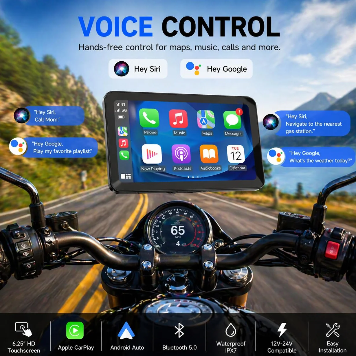 Spedal CL871 6.2 pollici Moto CarPlay Android Auto Screen Impermeabile Navigazione GPS Bluetooth