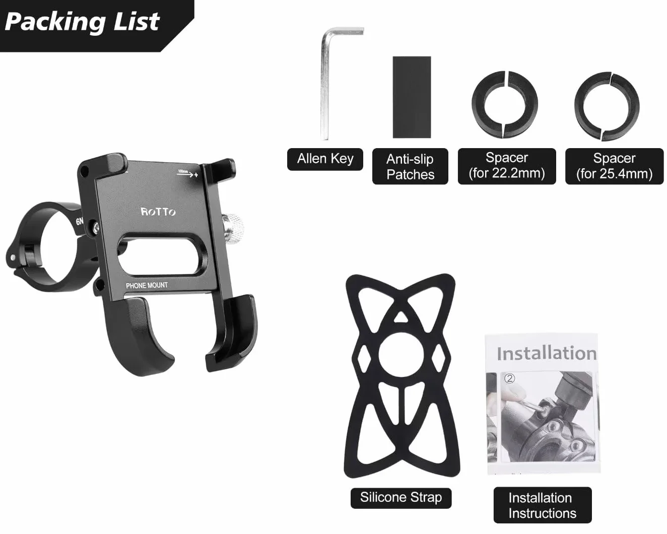 ROTTO Porta Cellulare da Bici Supporto Telefono Moto 360° Rotabile Alluminio Universale