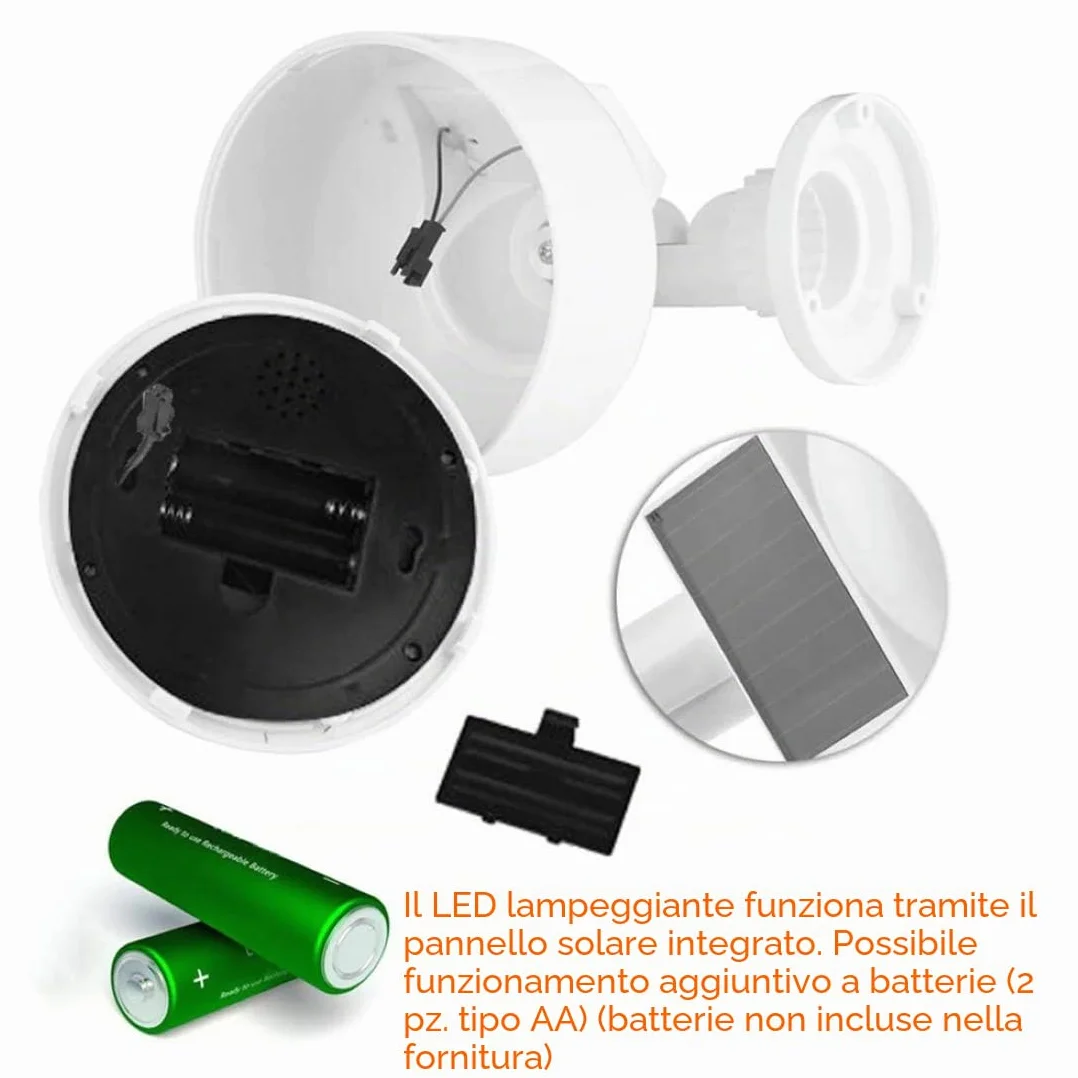 O&W Security Dome Telecamera di sorveglianza solare finta per esterni con LED rossa