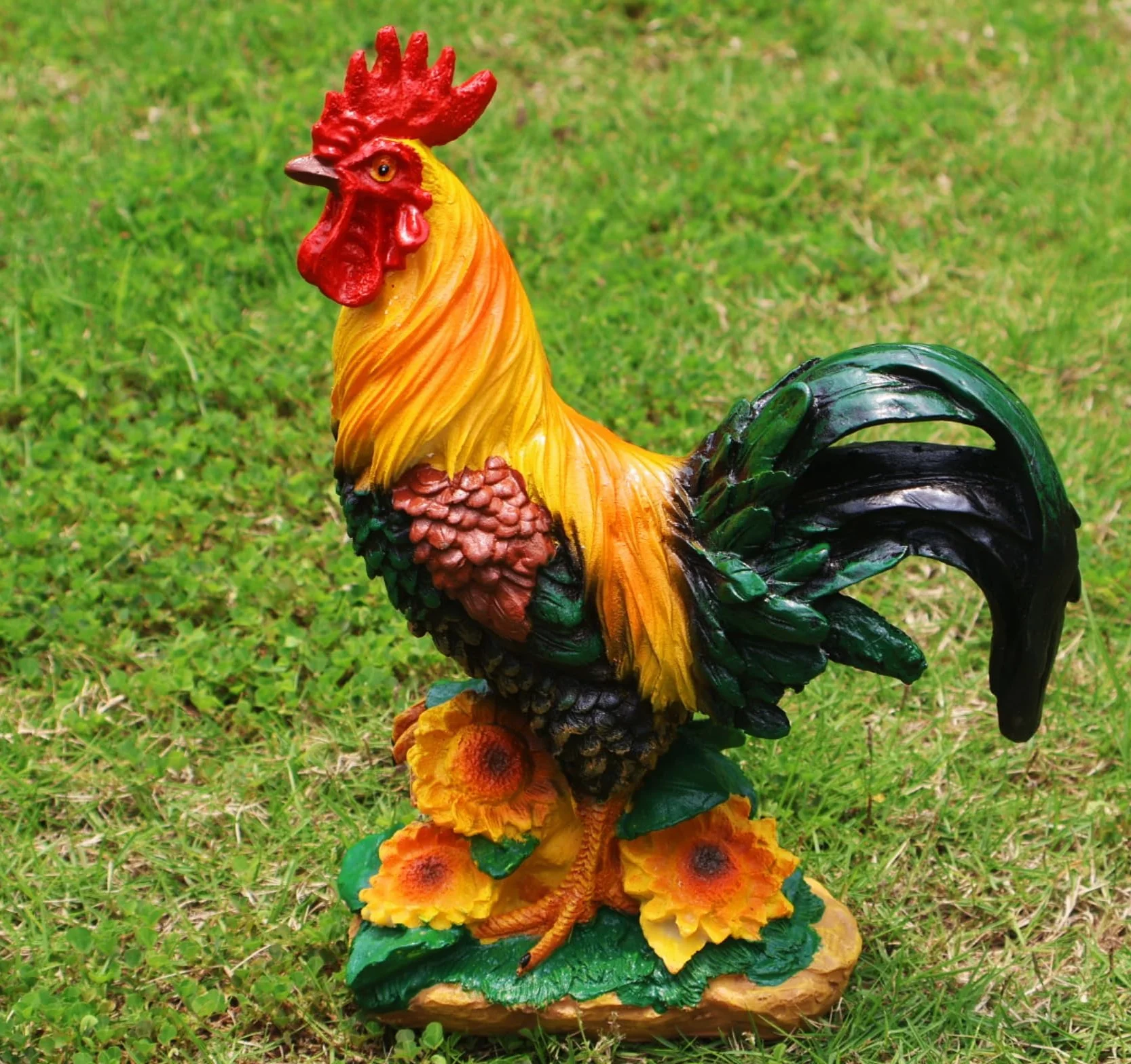 Decorazioni per statue da giardino a forma di gallo, scultura di pollo da cortile, decorazione di animali da fattoria, patio, cucina e ornamenti da prato