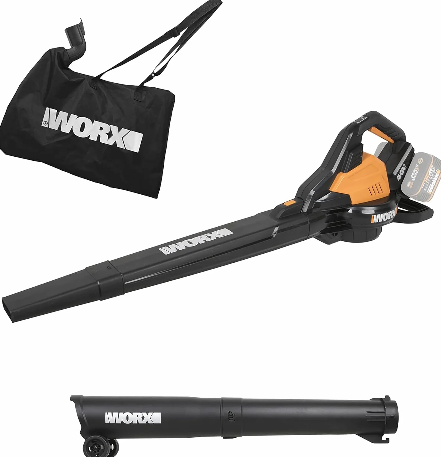 Worx WG583E.9 Soffiatore/aspiratore brushless da 40 V con sacco di raccolta - Solo utensile