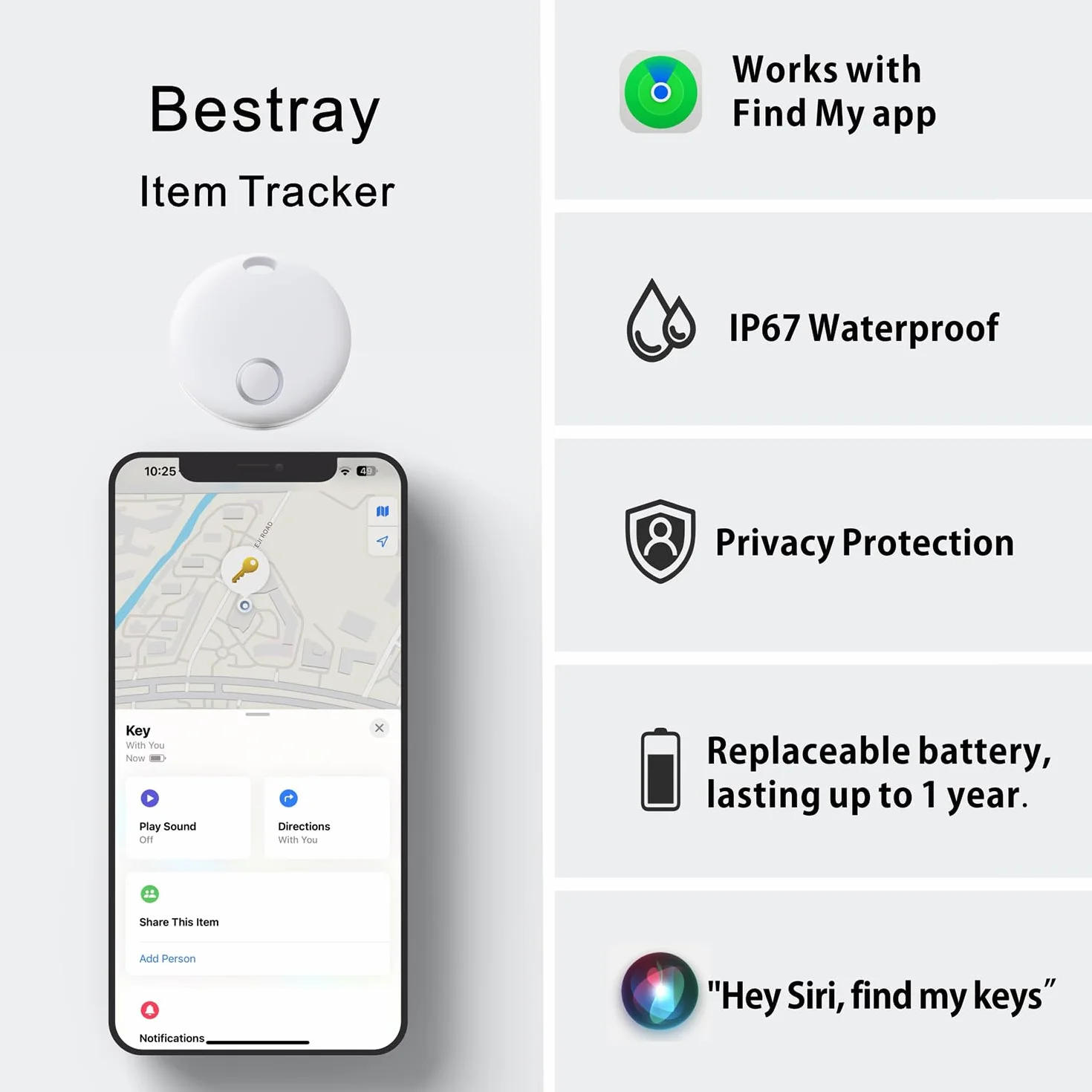 Smart Tag compatibile con Apple Find My (Solo iOS) localizzatore per chiavi bagagli valigie portafogli impermeabile IP67