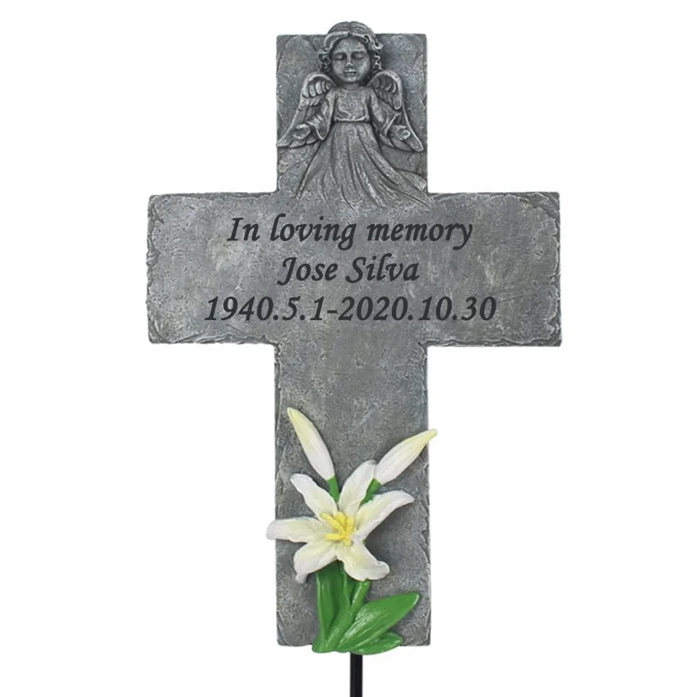 Croce commemorativa con pietre tombali, marcatori commemorativi personalizzati per lapidi cimitero pietre incise con qualsiasi messaggio, regali commemorativi all'aperto per qualcuno perduto, altezza