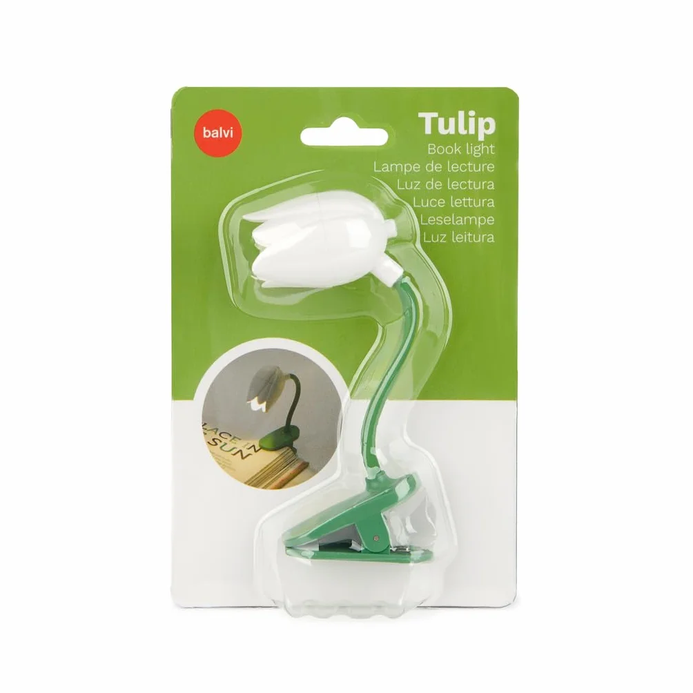 Balvi Lampada Flessibile con Clip a Forma di Tulipano Bianco per Lettura