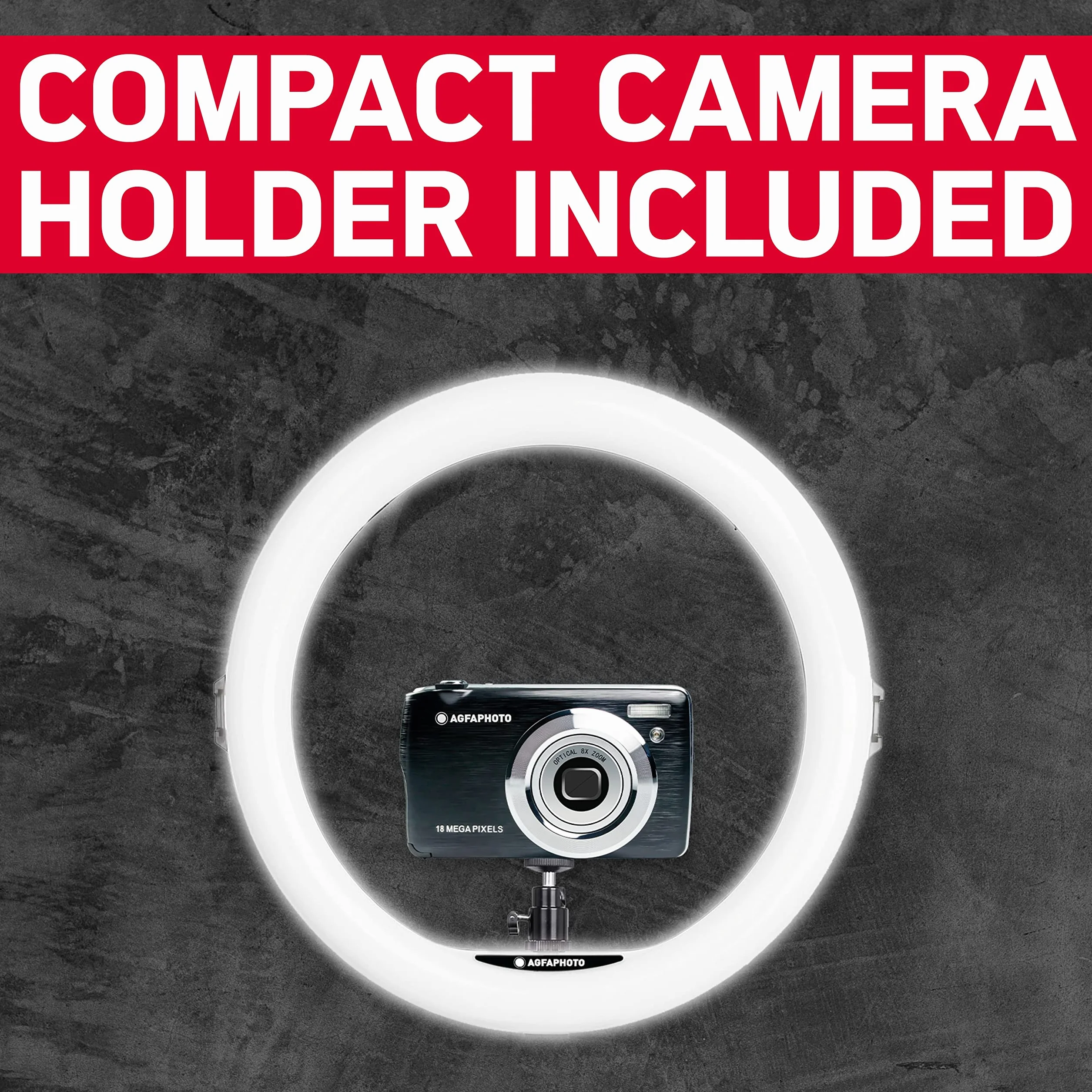 AgfaPhoto Realiview ARL11XL 11" LED Ring Light with Tripod 45-155 cm for Video Photo Smartphone
