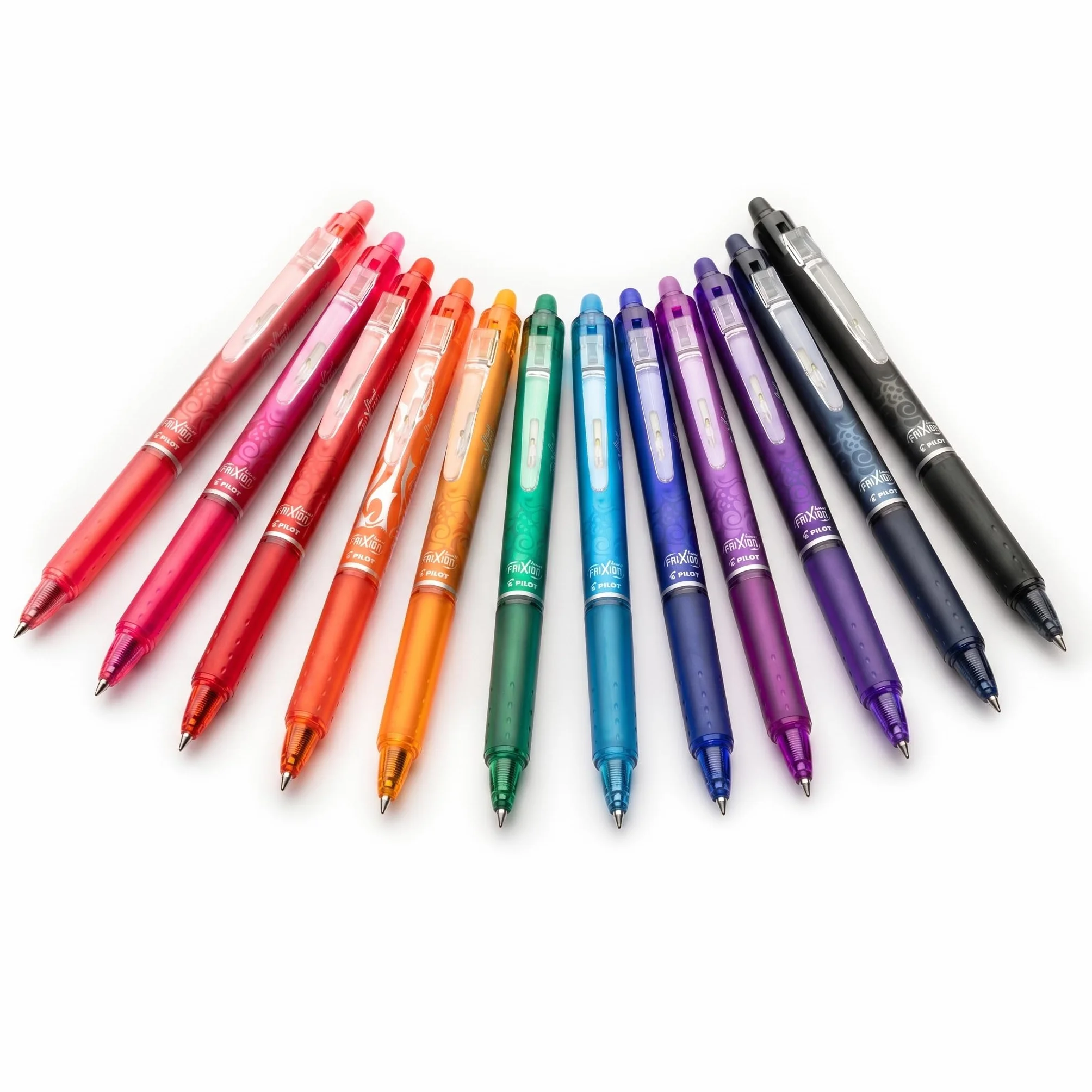 PILOT Set di 4 FriXion Ball Clicker 07 Penna Cancellabile Termosensibile Roller a Scatto Ricaricabile Nero Blu Rosso Verde Punta Media