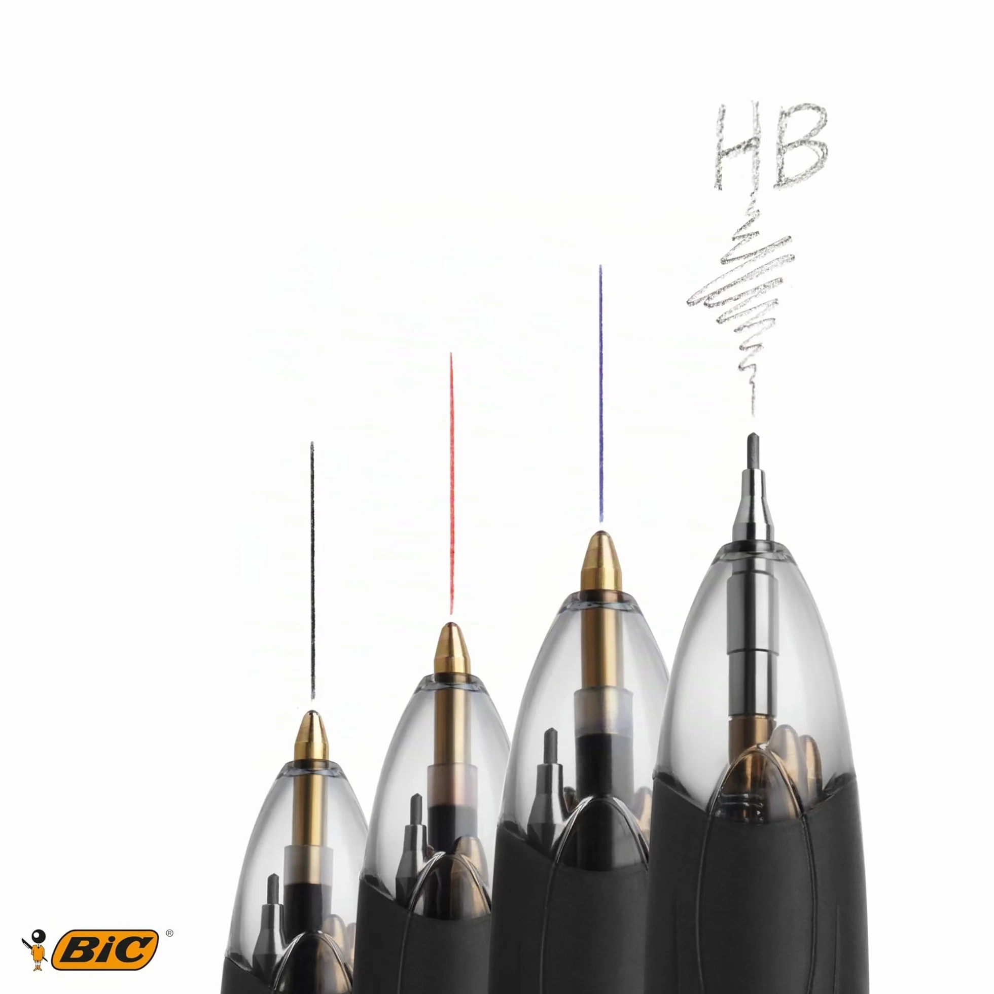 BIC 4 Colori Penna Multicolore con Matita Grafite, Penna a Sfera a Scatto 3 Inchiostri e 1 Matita Meccanica HB