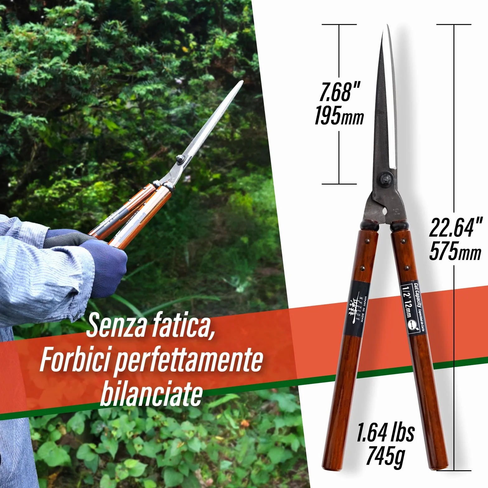 SUIZAN Cesoie per siepi 575mm Forbici da potatura giapponesi professionali