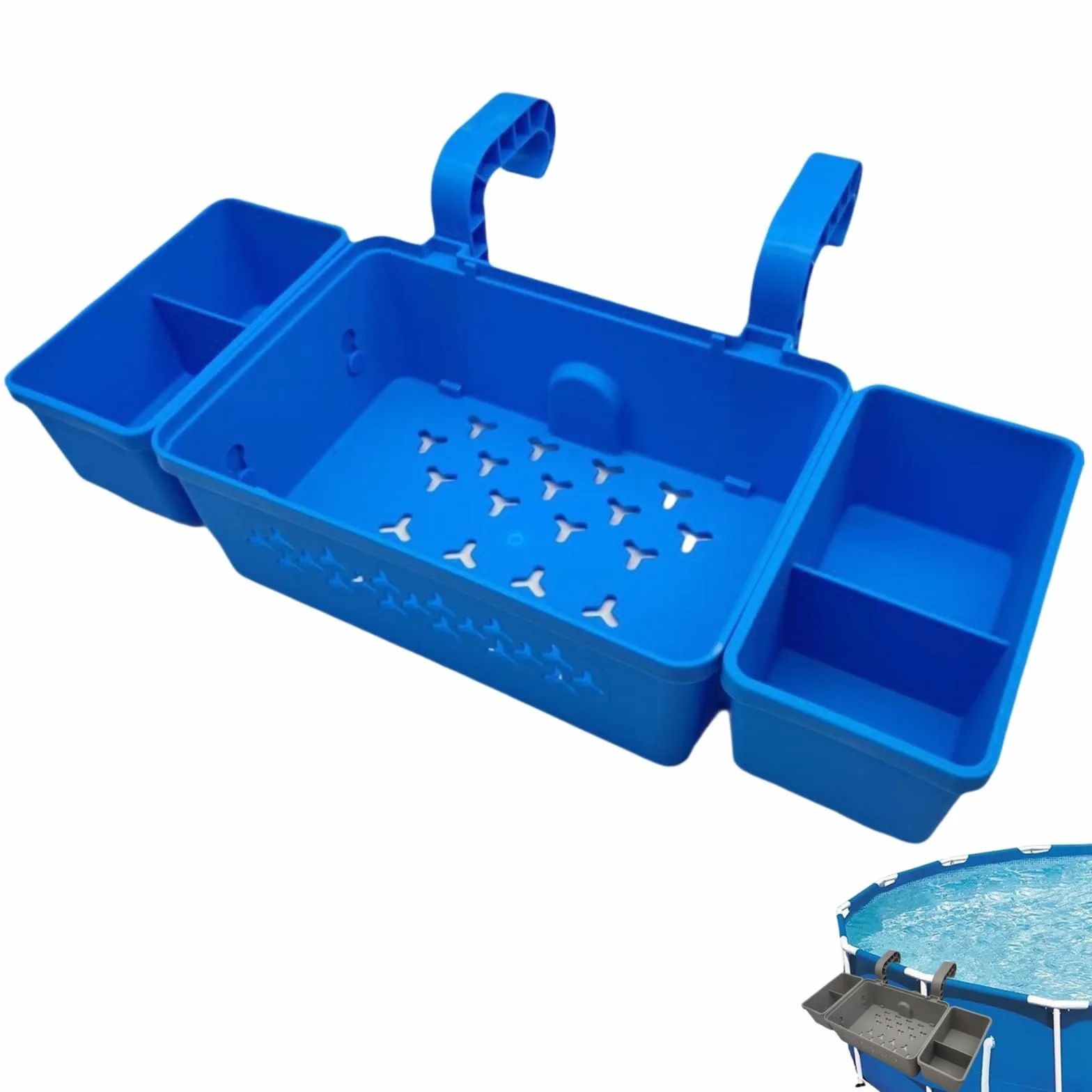Portaoggetti Piscina Fuori Terra 32x53x11 cm - Cestino Vassoio A Bordo Piscina - Facile da Smontare, Duraturo - Accessorio per Piscina per Oggetti di Gioco, Shampoo e Oggetti Personali (blu)