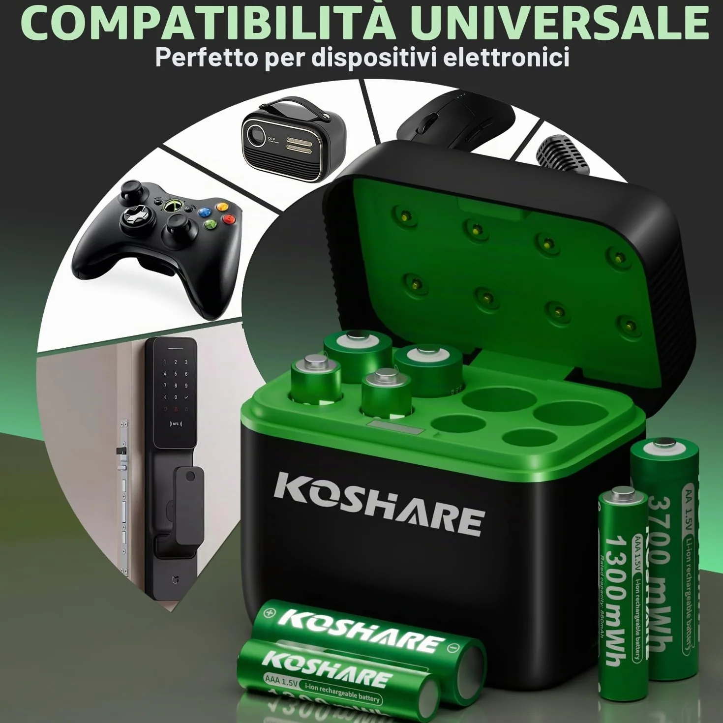 Batterie ricaricabili AA AAA al litio 1.5 V 3700 mAh 1300 mAh 4 pz con caricabatterie