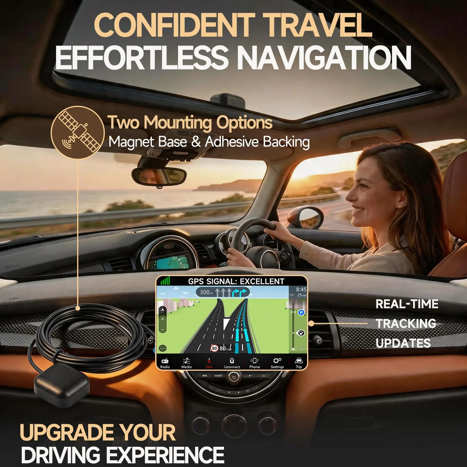 Bingfu Antenna GPS Auto Fakra C Base Magnetica Attiva per Radio Modulo Navigazione
