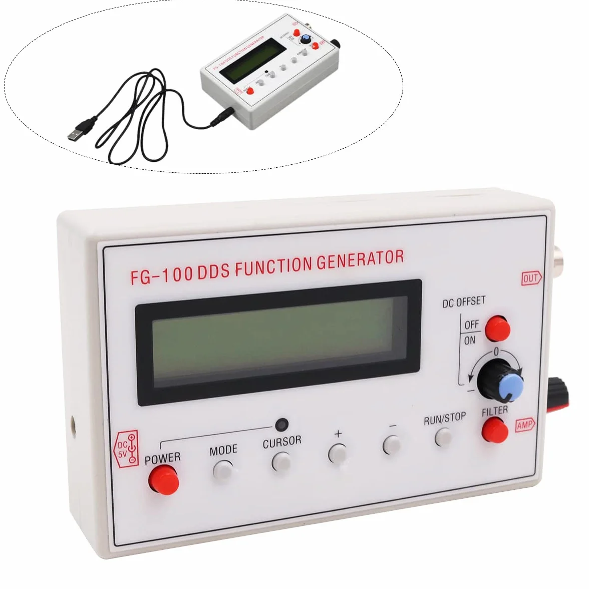 1HZ-500KHZ DDS Generatore di segnale Generatore di frequenza Forma d'onda di uscita - Onda sinusoidale Quadrata Onda Triangolo Onda a dente di sega in avanti Onda a dente di sega inversa