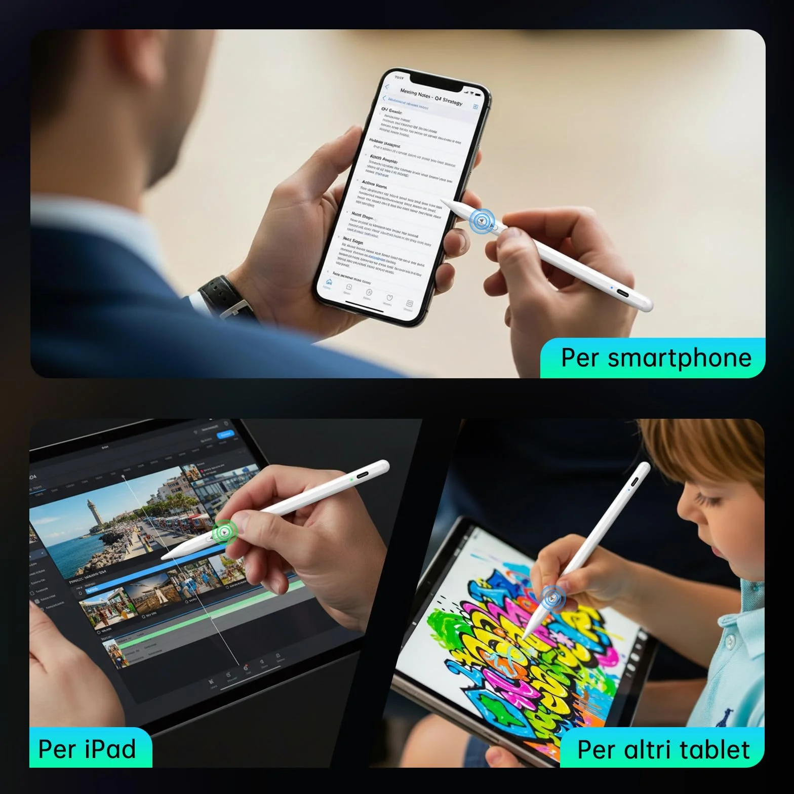 MEKO Dual-System Penna per Tablet, Compatibile con iPad Pro/Air/Mini, Samsung, Xiaomi, iPhone, Switch, Ricarica Rapida (Bianco)