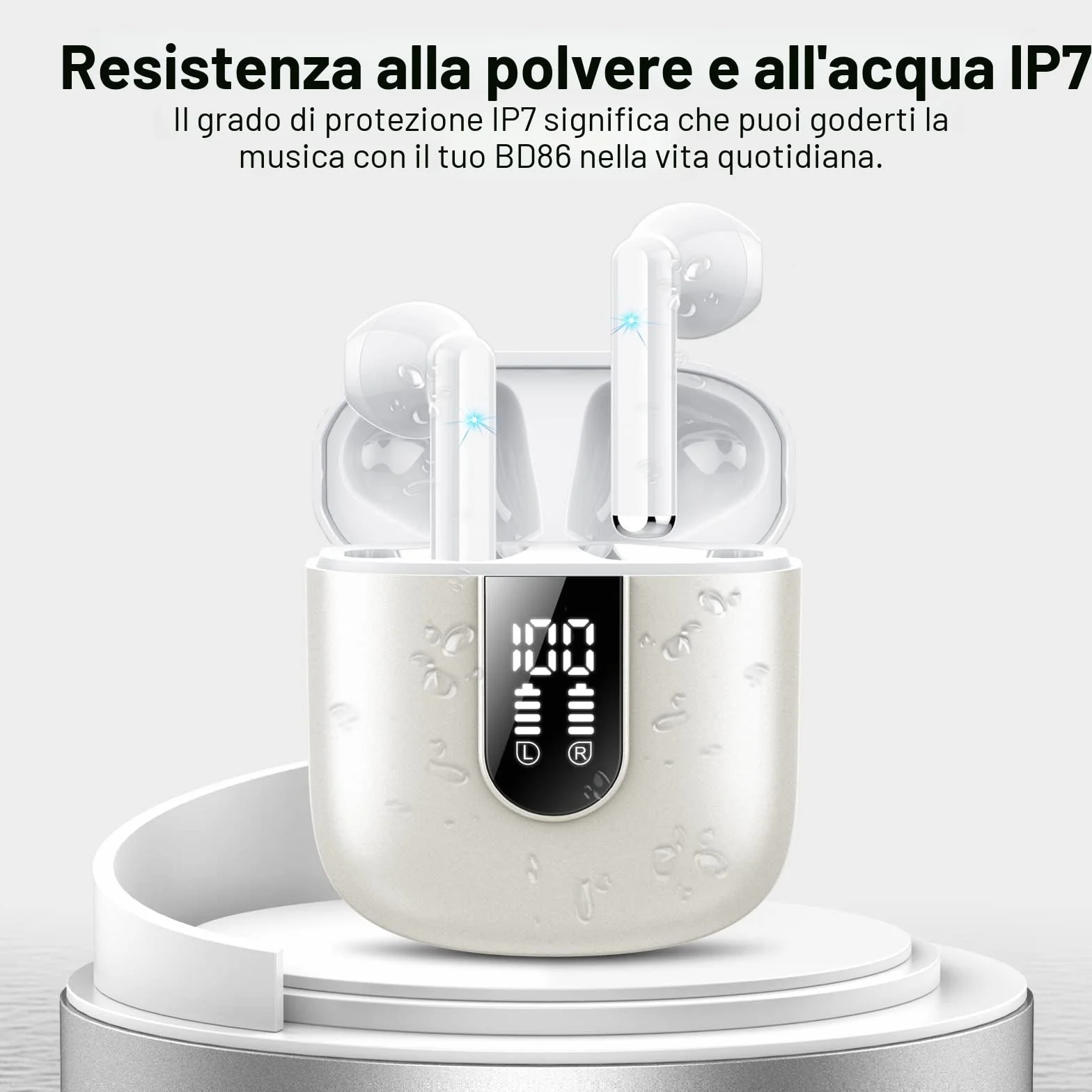 Jesebang Cuffie Bluetooth 5.4, Auricolari Stereo HiFi con 4 HD Mic, IP7 Impermeabili, 30 Ore Bianco