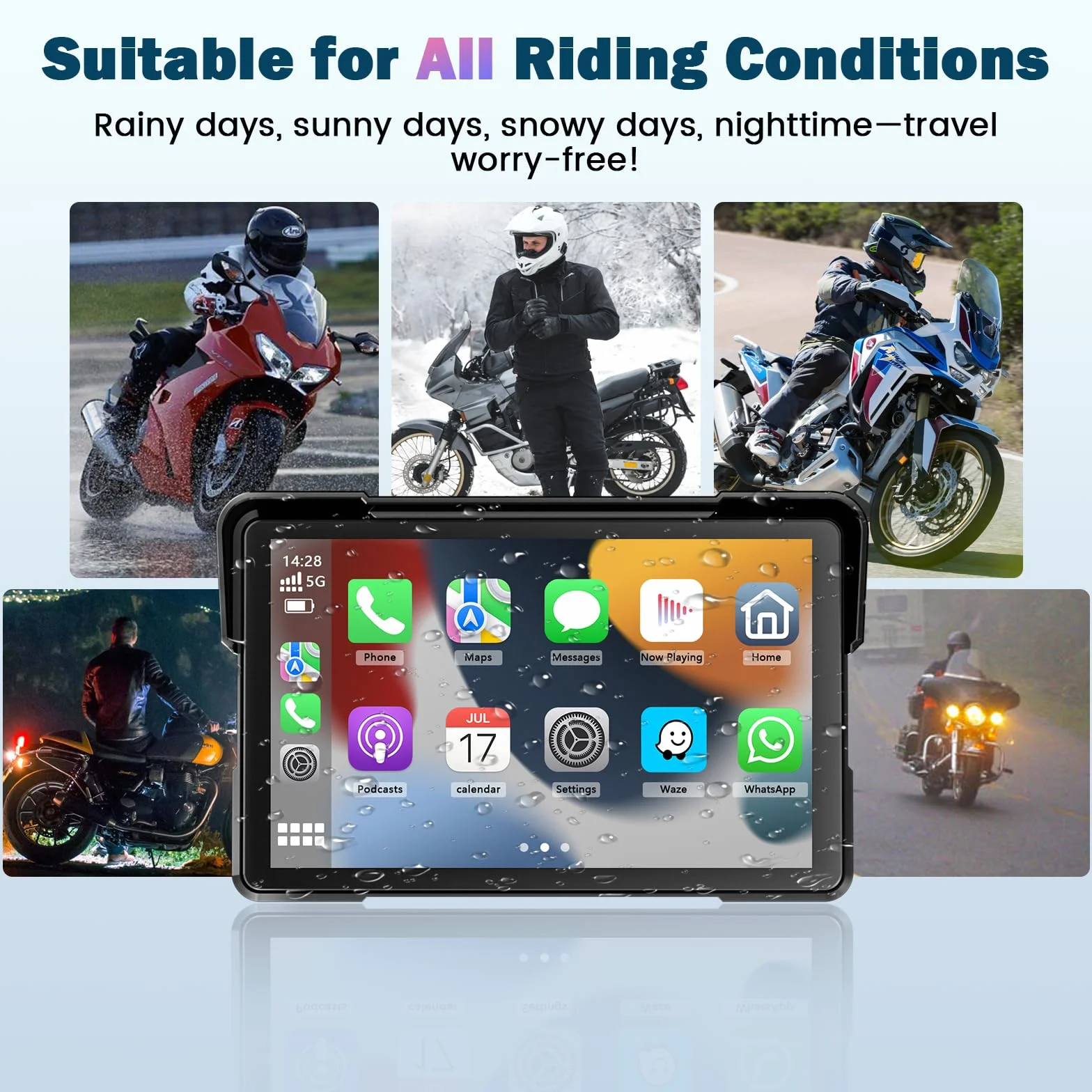 Schermo Carplay Moto 7 Pollici Portatile GPS Impermeabile Bluetooth Carplay Android Auto Supporto Magnetico