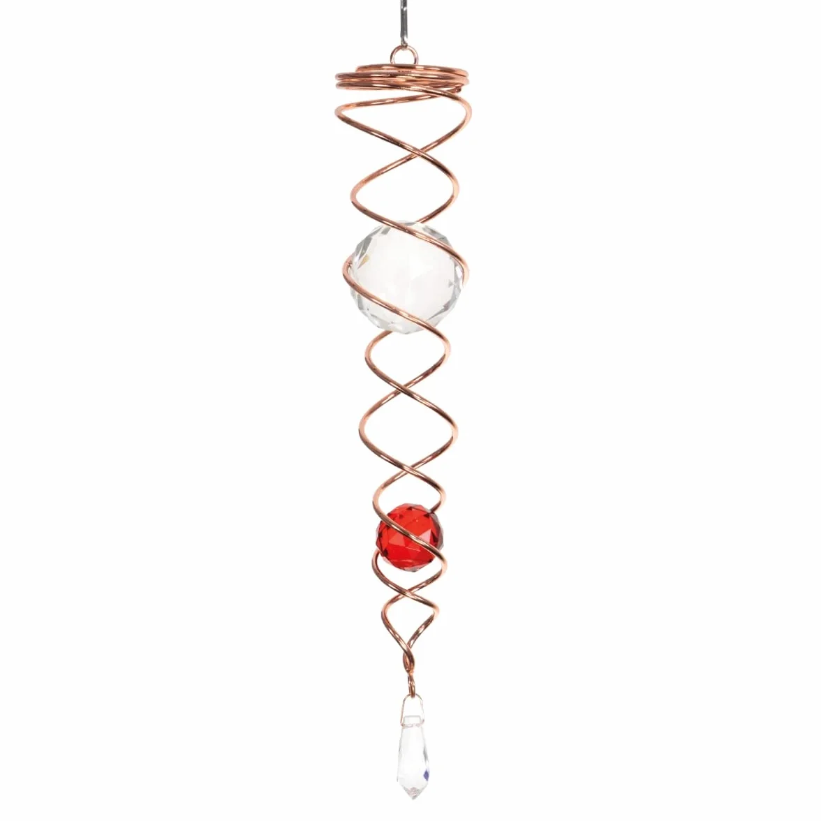 CIM Metal Deco Wind Chime - Crystal Twister Copper Red - girandola 6x34 cm - incl. Gancio, Supporto Girevole, Cordino in Nylon, Sfere e Goccia in Vetro con Taglio sfaccettato