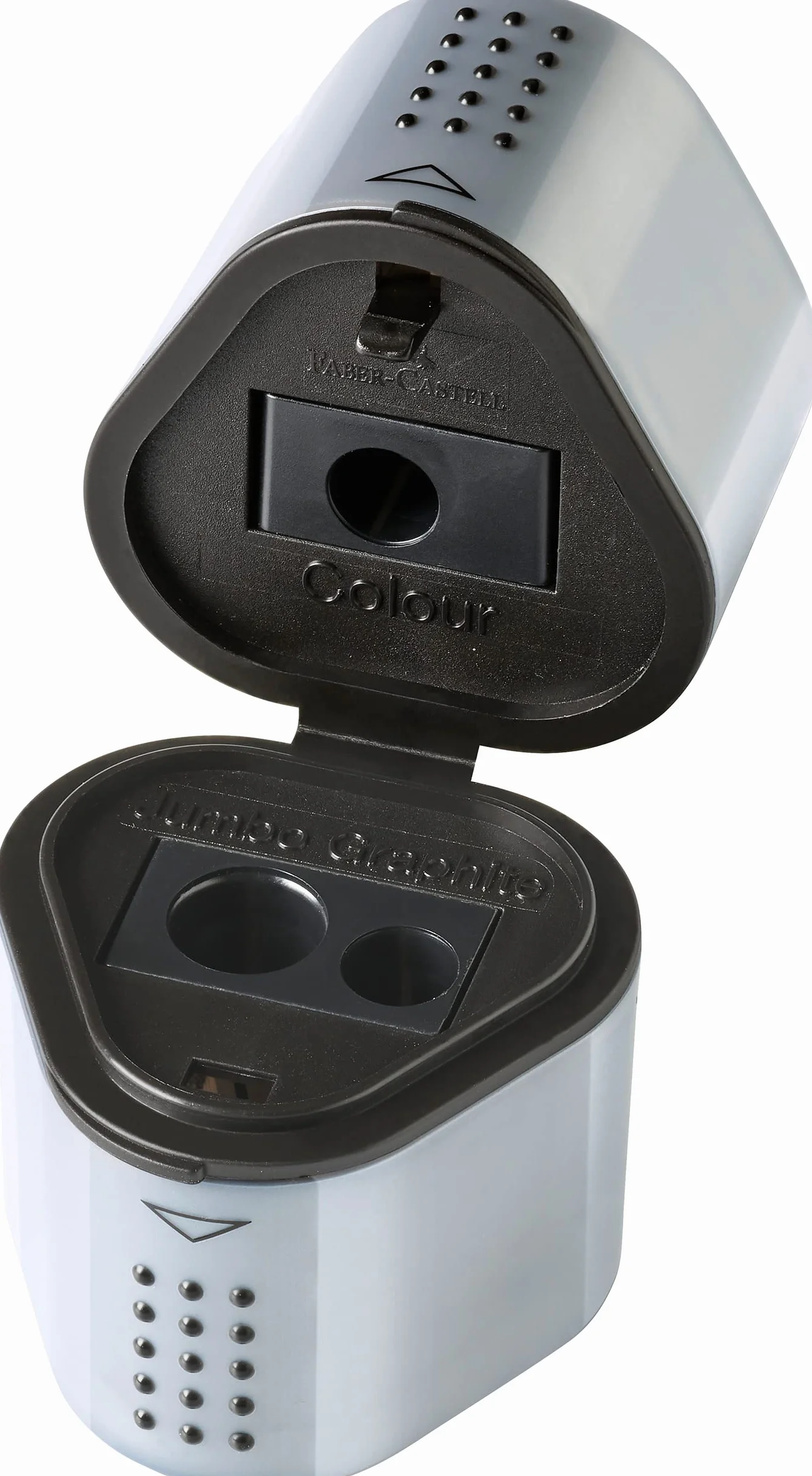 Faber-Castell 183800 Temperamatite Grip Tub Box, Ergonomico Trio per Matite Standard e Jumbo