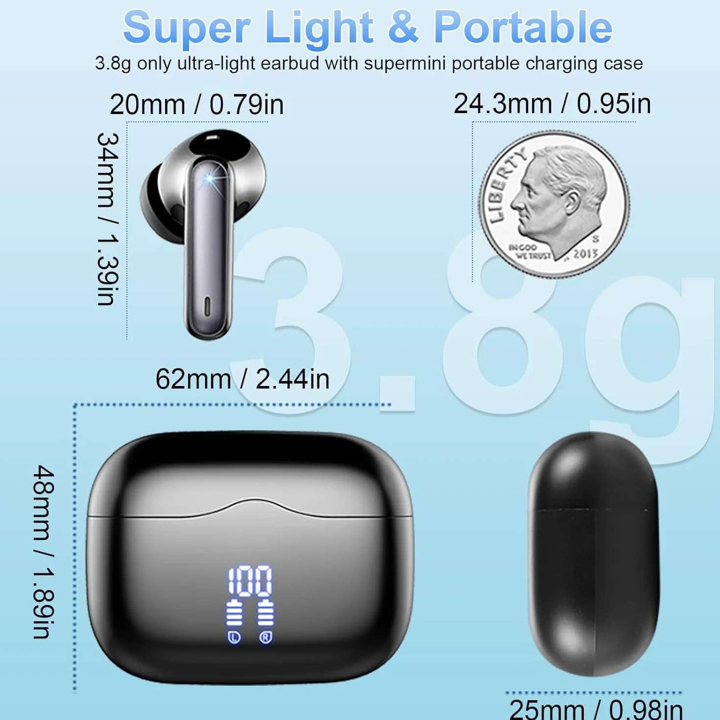 Cuffie Bluetooth 5.4 In Ear HD HiFi Stereo, 40 Ore Wireless con 4 Mics ENC Cancellazione Rumore, IP7 Impermeabili, USB-C, Nero