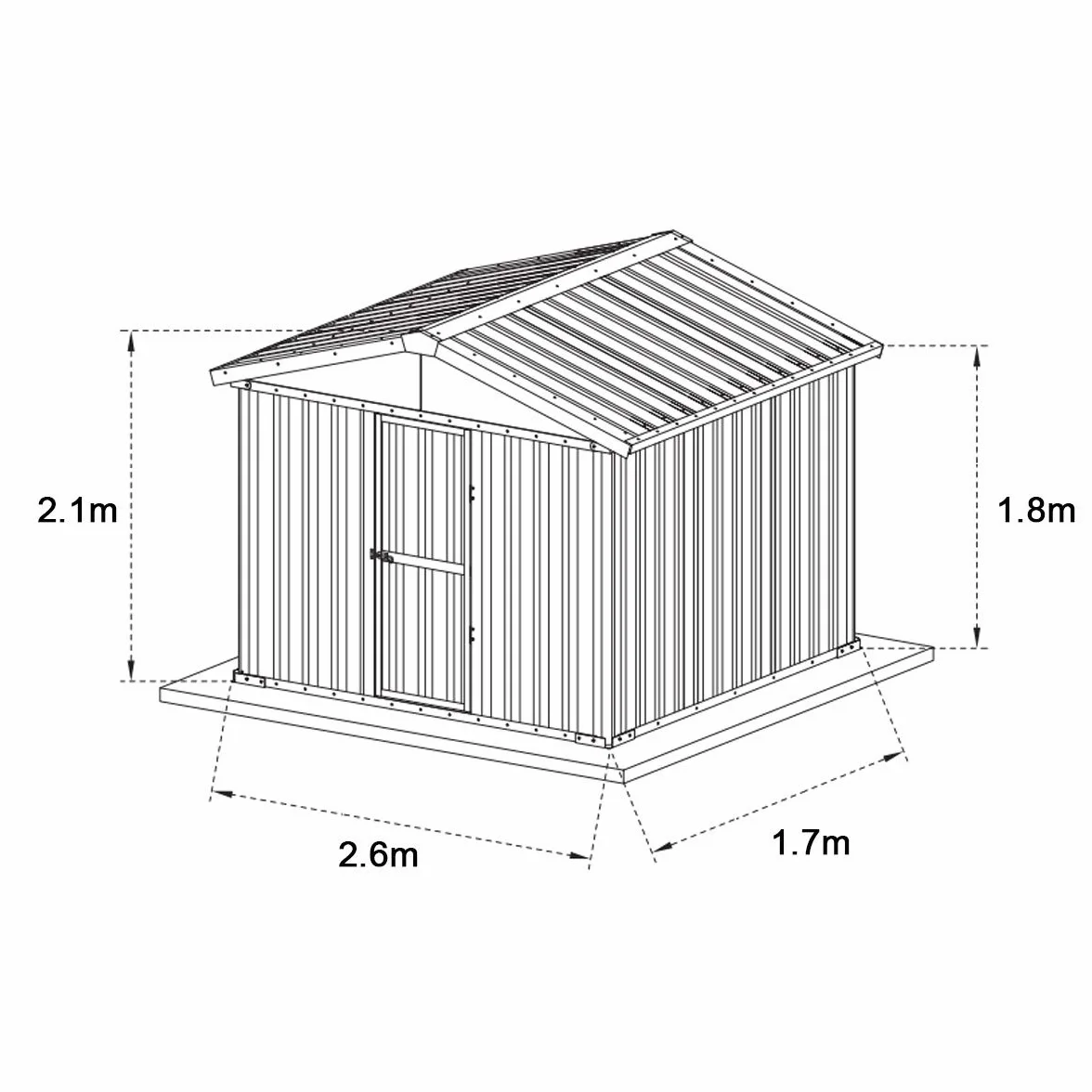 Box in Acciaio Zincato Casetta da Giardino in Lamiera 2.75 x 1.75 m x h2.12 m - 87 KG – 4,81 metri quadri – VERDE