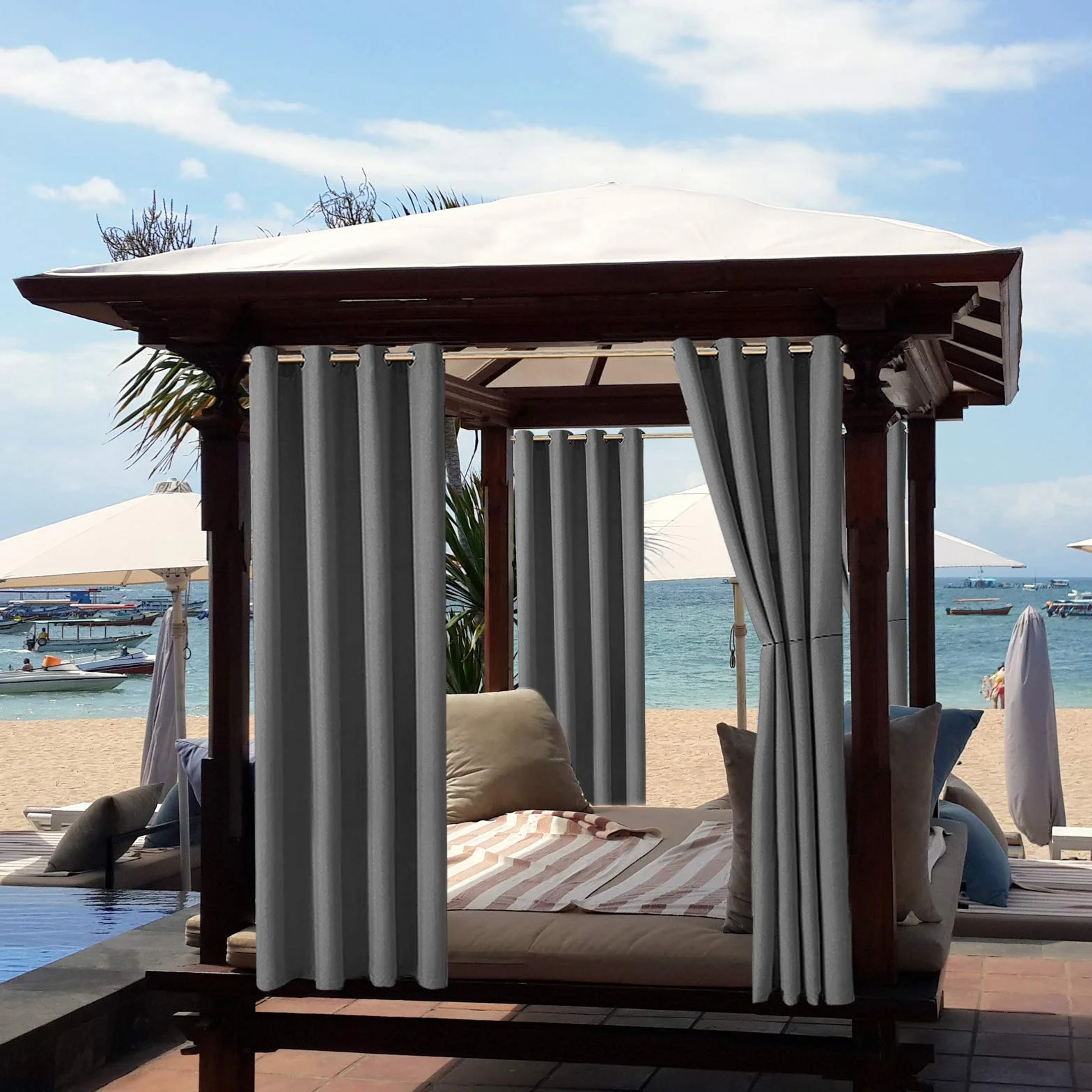 ele ELEOPTION Tenda per Esterni, Impermeabile, Protezione dai Raggi UV, con Occhielli, Oscurante, per Giardino, Cortile, Balcone, Grigio Scuro, 1 Pezzo / 132 X 240cm
