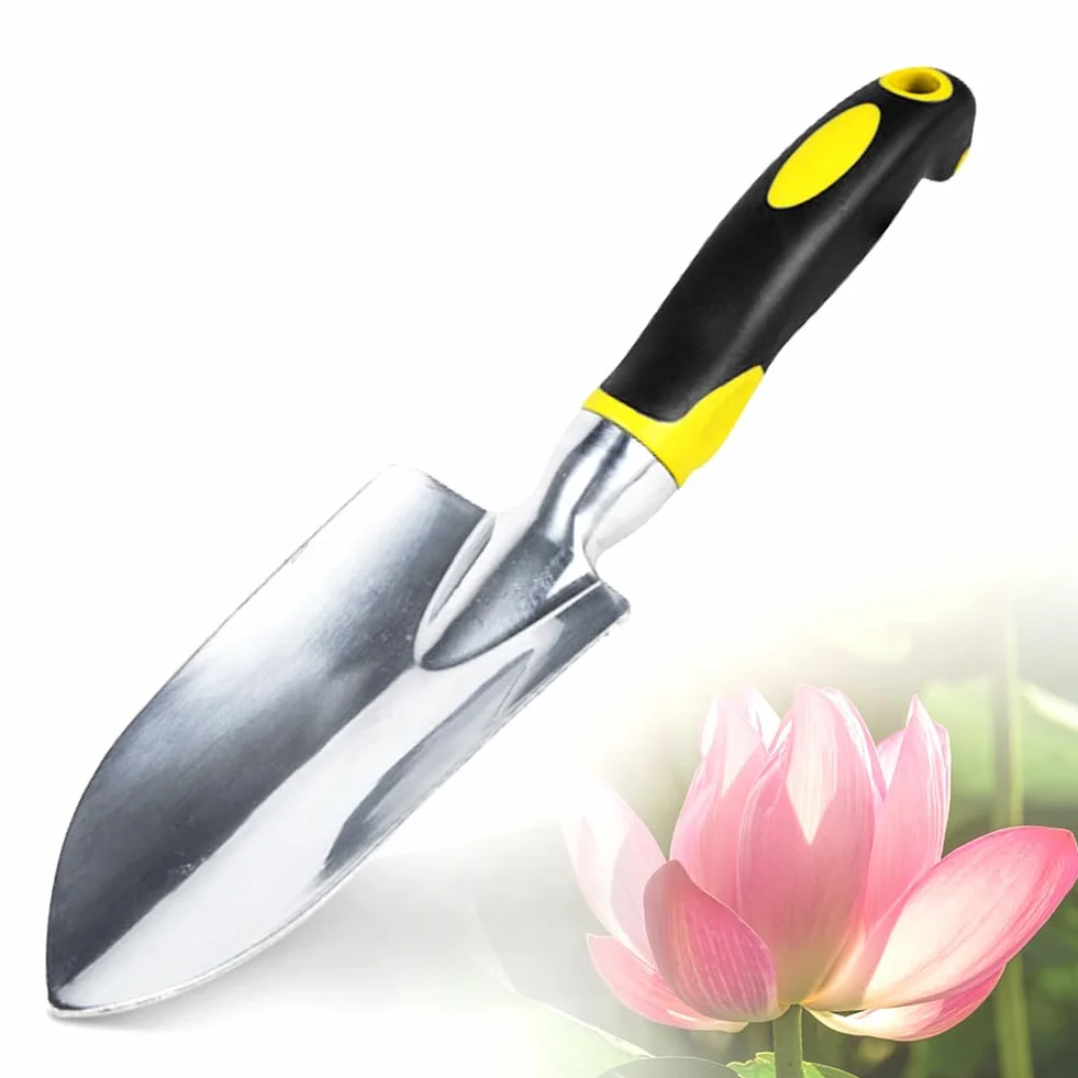 Paletta da Giardinaggio in Alluminio con Punta e Manico Ergonomico Antiscivolo - Attrezzo per Piantare, Trapiantare, Zappare e Pulire il Terreno - Regalo Giardino Giallo