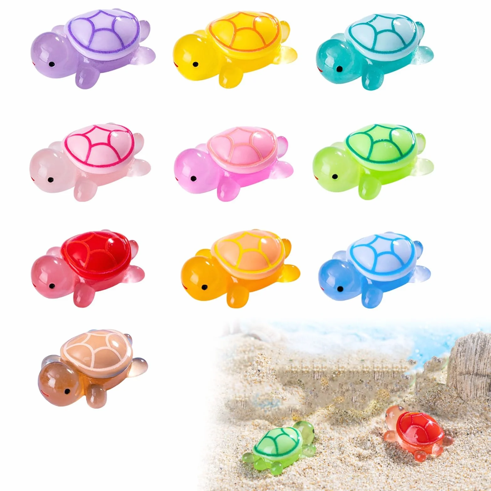 30 Pezzi Mini Tartarughe Luminose in Resina Statuette 3D a Forma di Tartaruga Mini per Fai da Te Micro Paesaggio Giardino Decorazione Vaso e Acquario