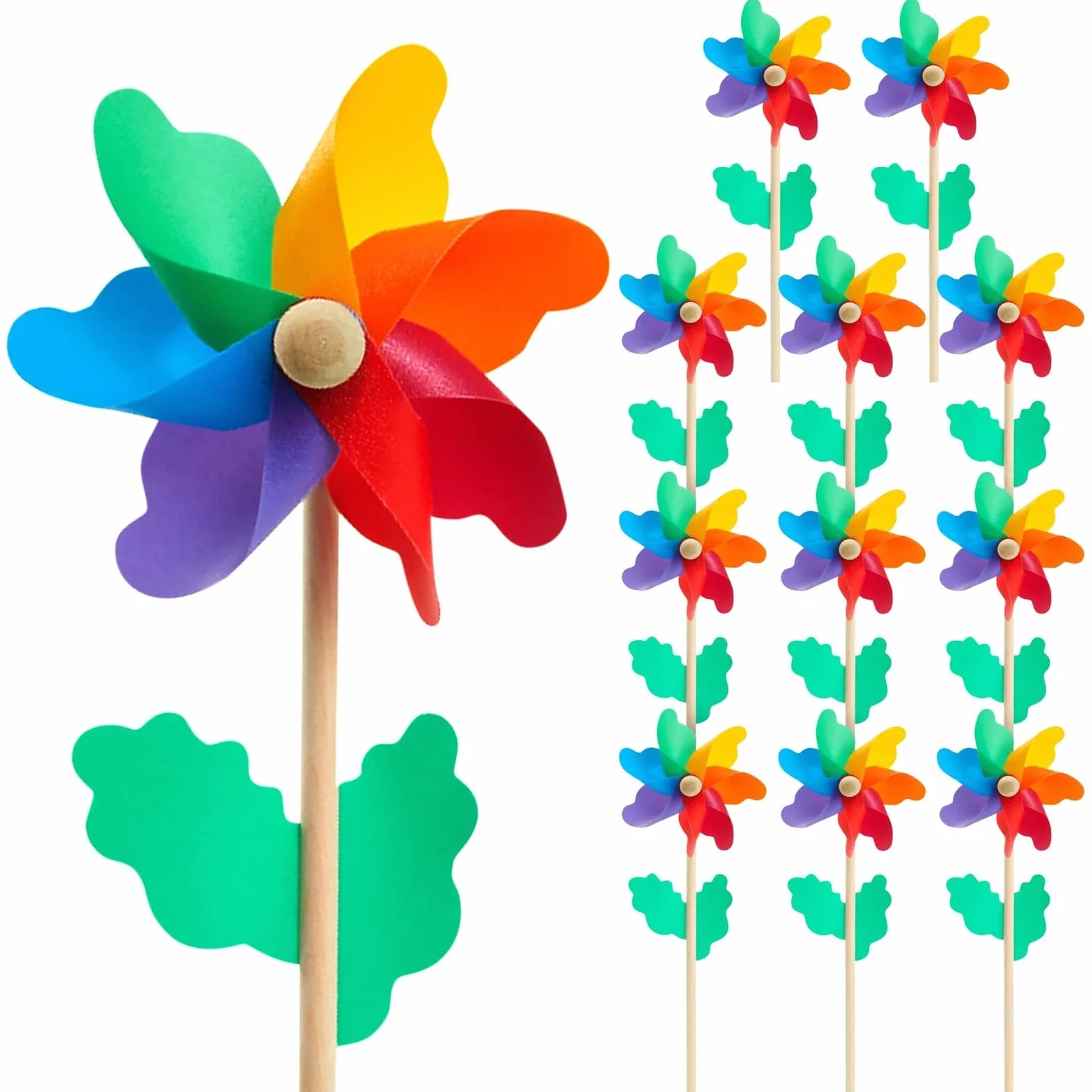 Girandole a Forma di Fiore, Confezione da 12 Girandole Variopinte per Giardino, Esterno, Decorazione, 11.4 x 28.4 x 5.3 cm Ciascuna
