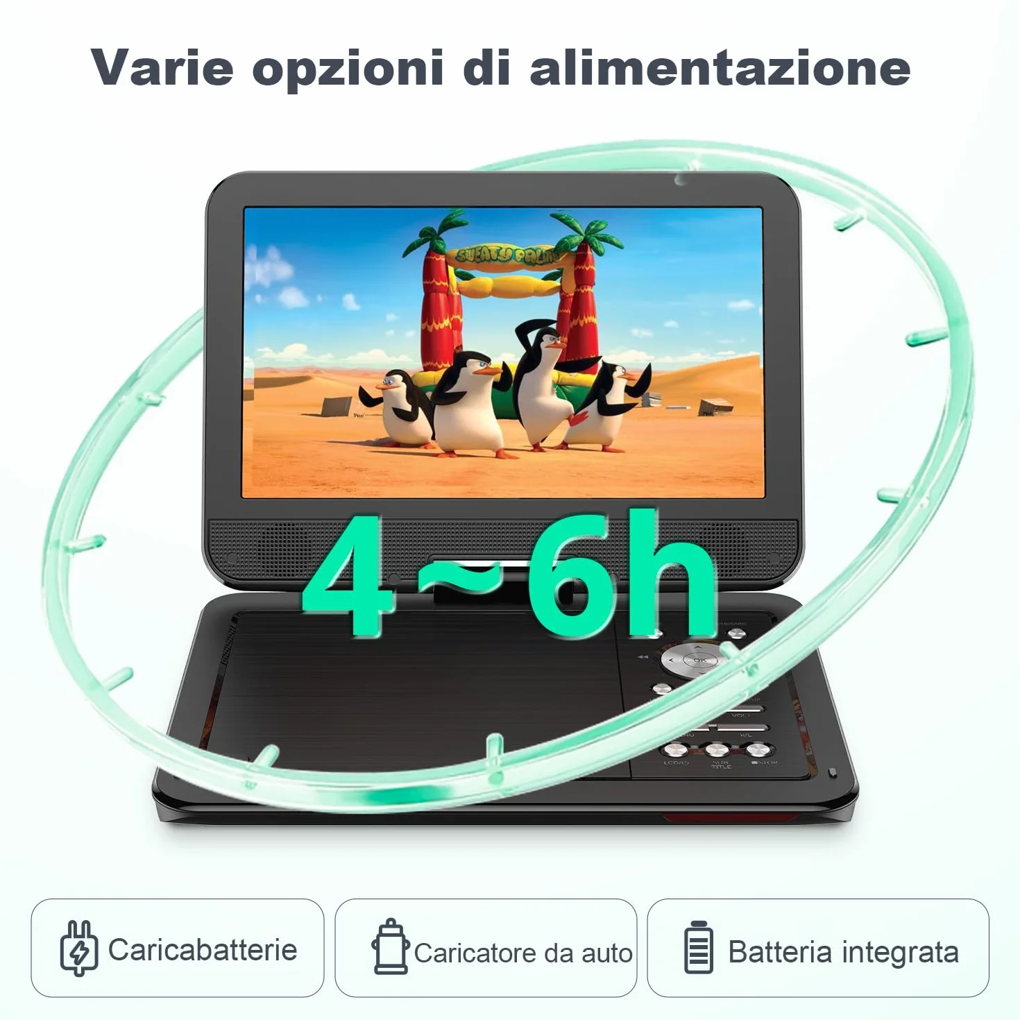 YOTON Lettore DVD Portatile 12,5" Schermo Girevole HD 10,5" per Auto Bambini Batteria 6 Ore USB SD TV Nero