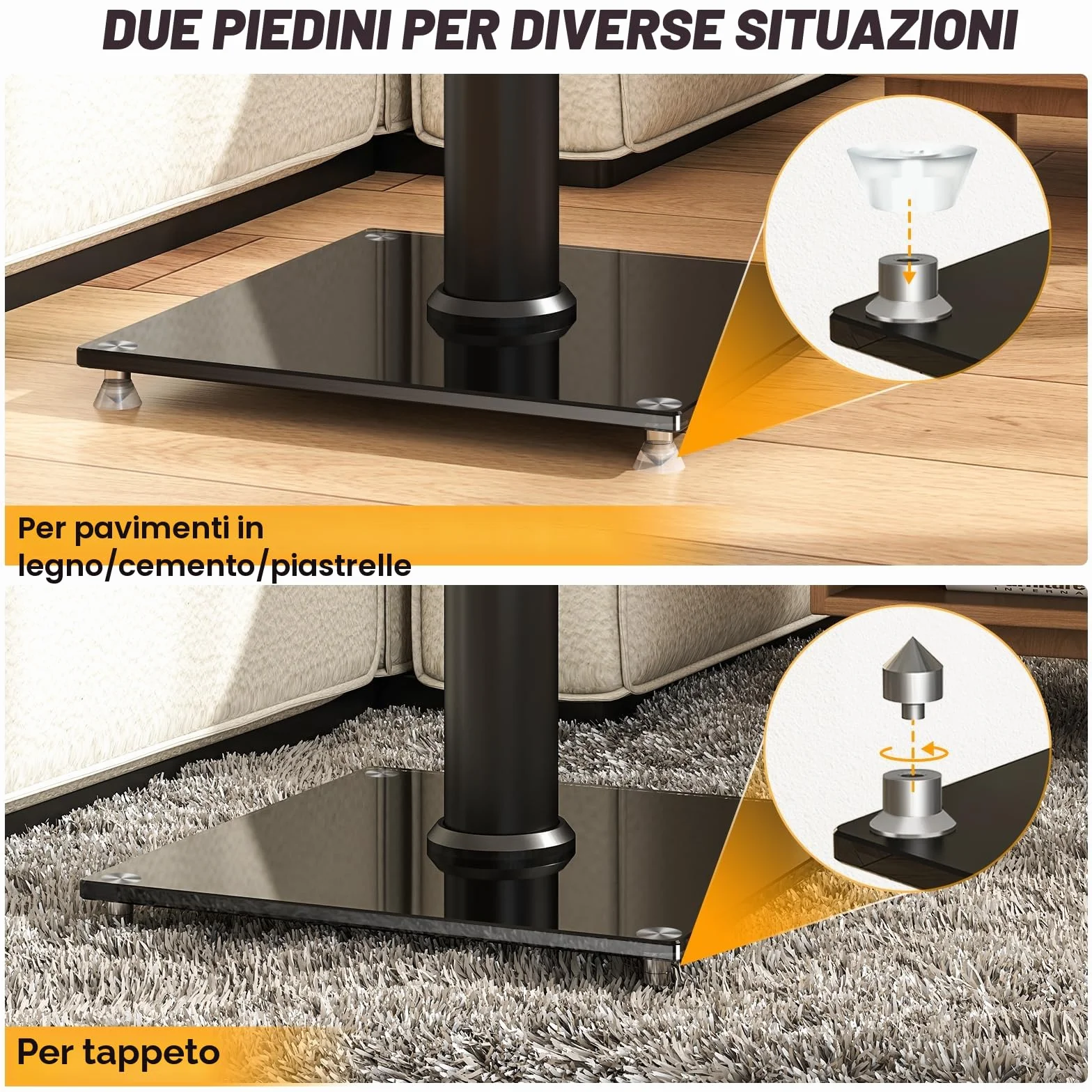 Set di 2 supporti universali per altoparlanti surround, altezza regolabile 830-1100 mm, 5 kg, nero