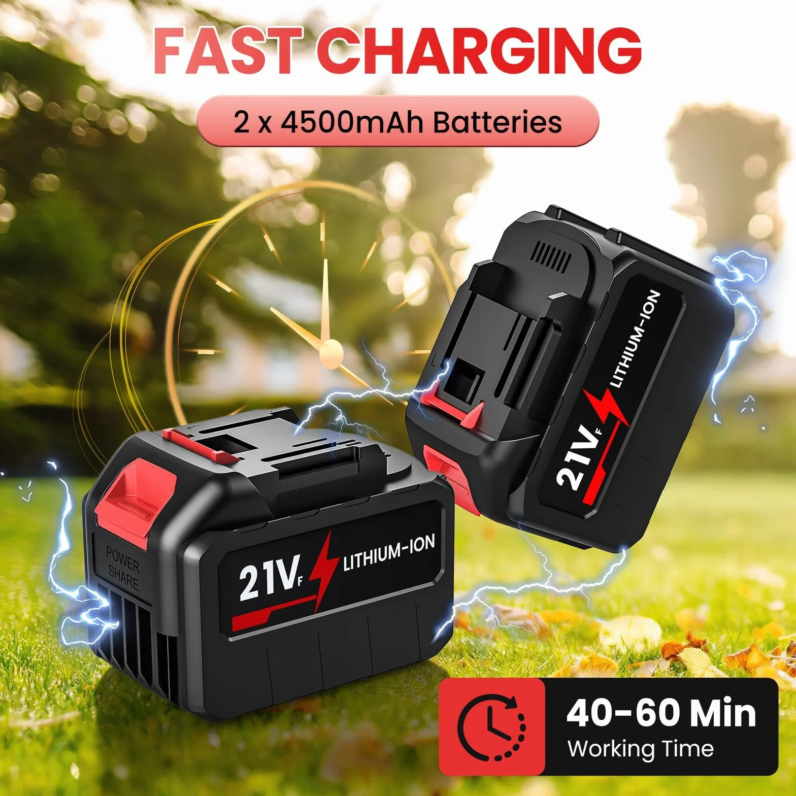 Soffiatore a Batteria 21V con 2x 4.5Ah Batterie, Soffiatore Foglie Potente 360 km/h, Motore Brushless, 5 Velocità + Turbo, 3 Tubi, Tracolla, Compatibile 18V, per Giardino, Auto, Neve, Cortile