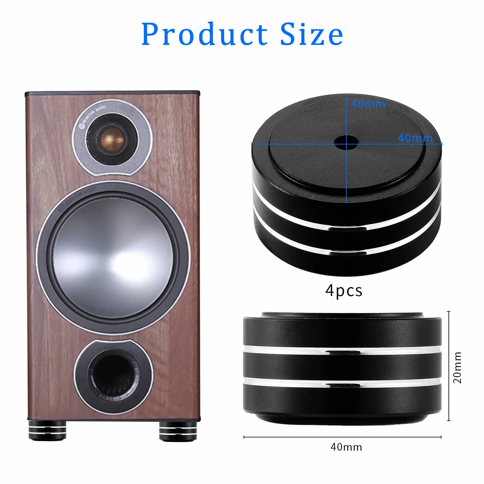 Piedini per Amplificatore 40x20mm Cono in Lega di Alluminio Isolamento per Altoparlanti HiFi Audio 4 Pezzi