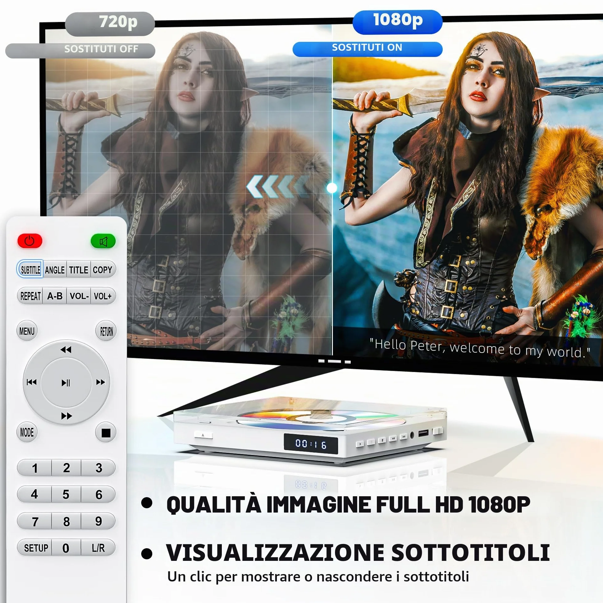 Lettore DVD Super Slim Compatto per TV con Altoparlante HiFi Integrato, Uscita USB, AUX 3,5mm, PAL/NTSC, HDMI
