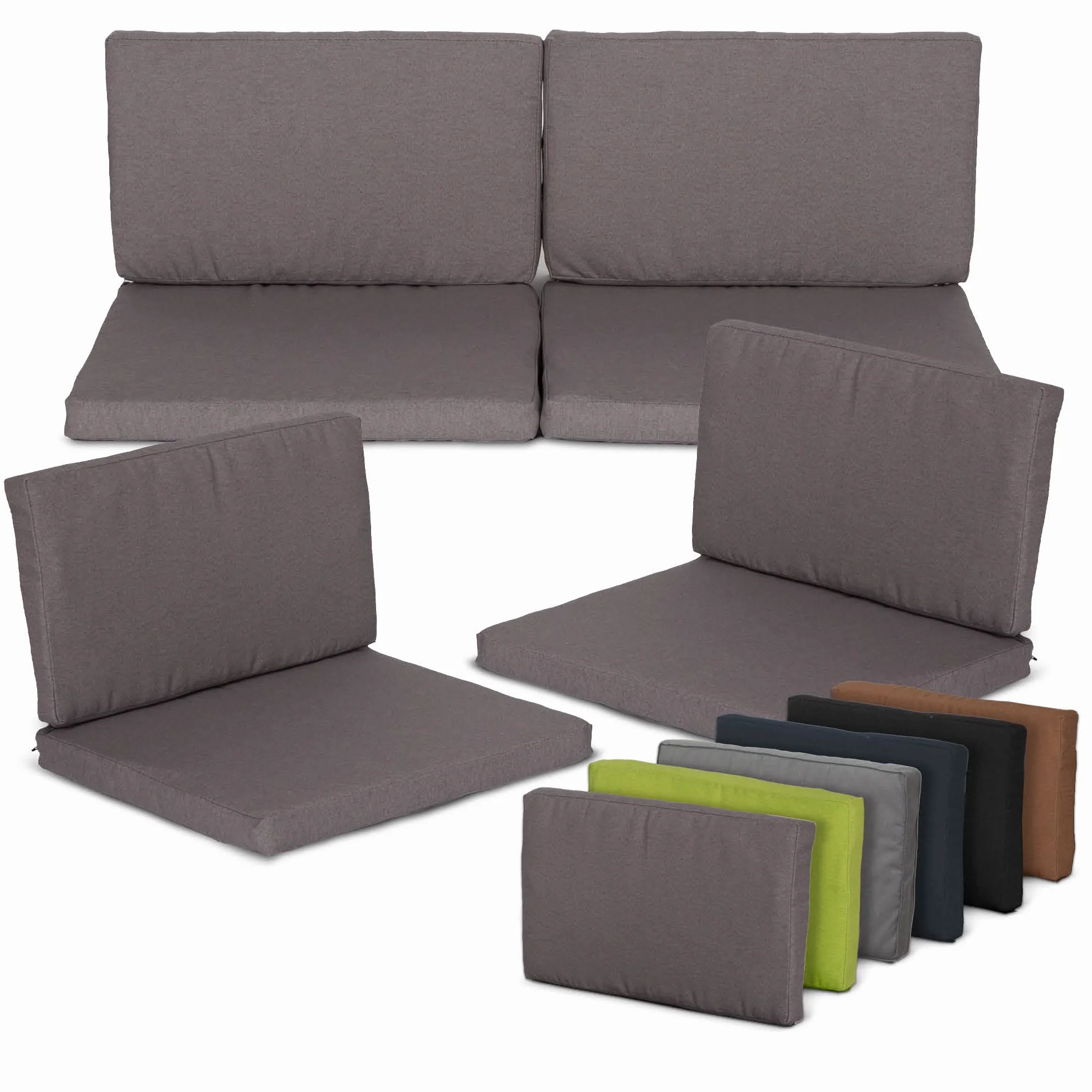 Beo Lounge Set Monaco | Cuscini da esterno traspiranti | Cuscini da giardino con cerniera | Adatto ai mobili lounge Allibert | 4 Cuscino di seduta e 4 cuscino di schienale | Cuscinoni grigio