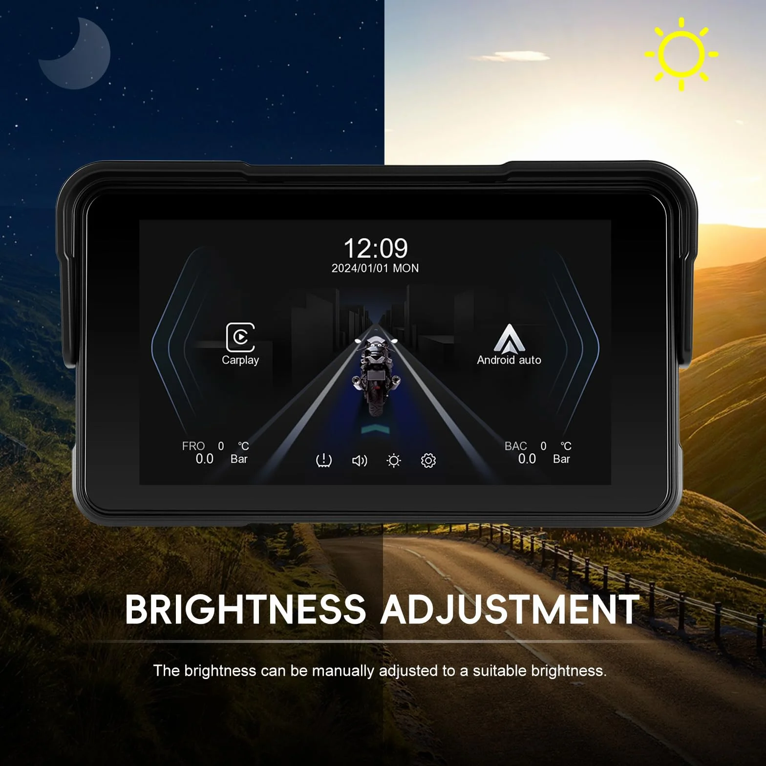 Schermo CarPlay Moto 5" HD Wireless Apple CarPlay Android Auto IP68 Impermeabile Bluetooth TPMS