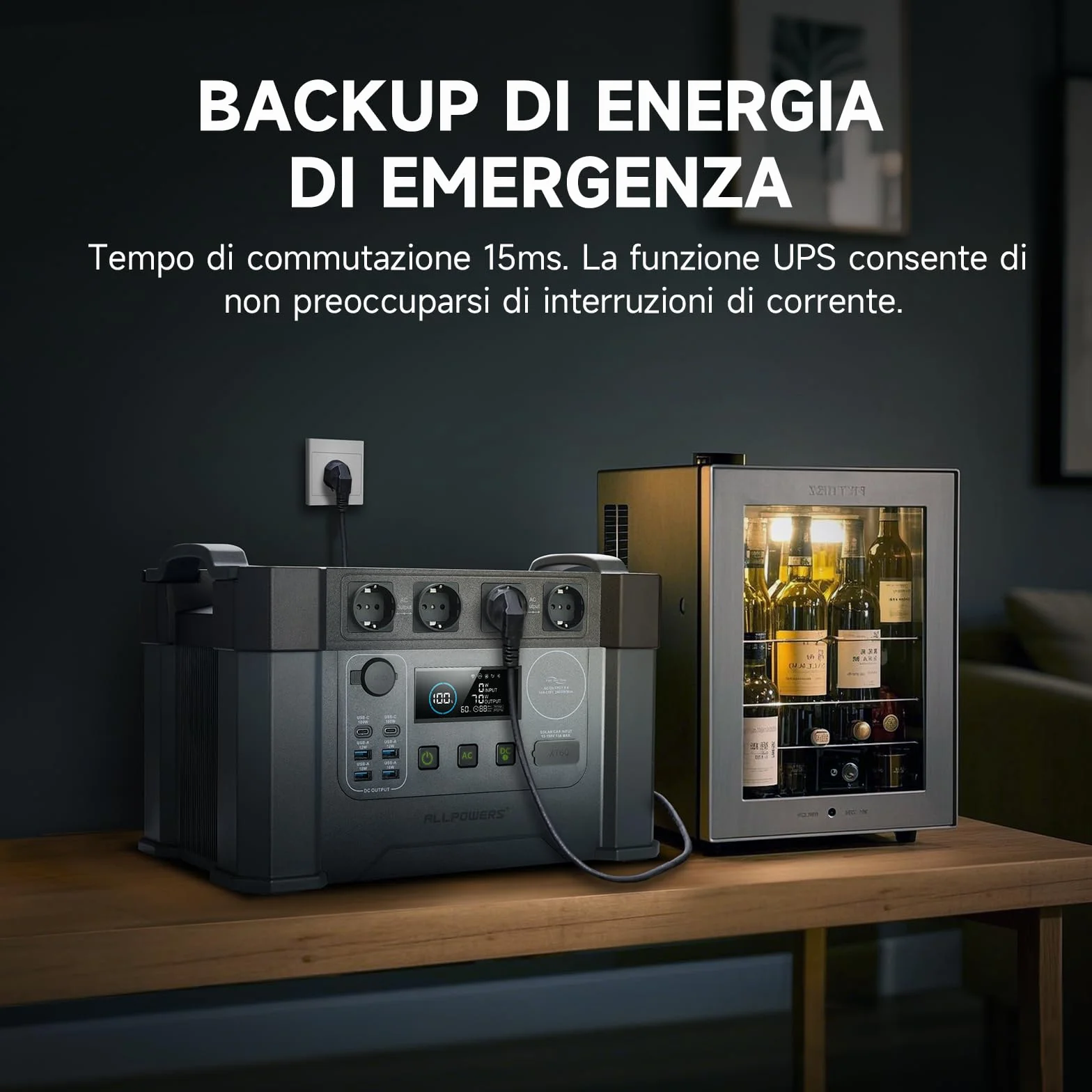 ALLPOWERS 1451Wh 2400W Centrale Elettrica Portatile S2000Pro, UPS Power Station con 4 * 2400W Uscite AC, 2700W AC+DC, Generatore Solare MPPT per RV Campeggio Casa Emergenza, 0-100% in 1,5 ore