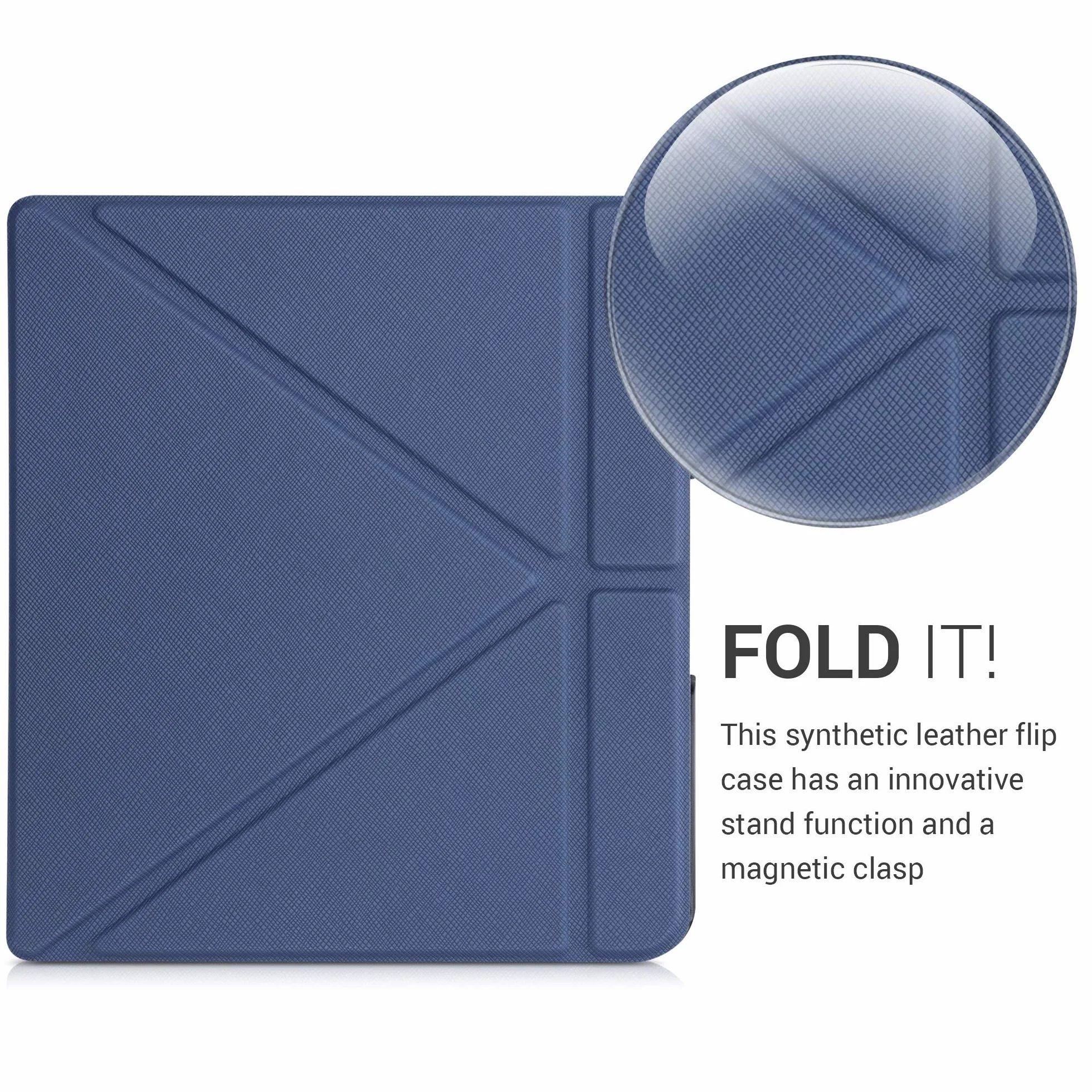 kwmobile Custodia Pieghevole Compatibile con Kobo Forma Cover - Cover Magnetica Pelle PU eReader - blu scuro
