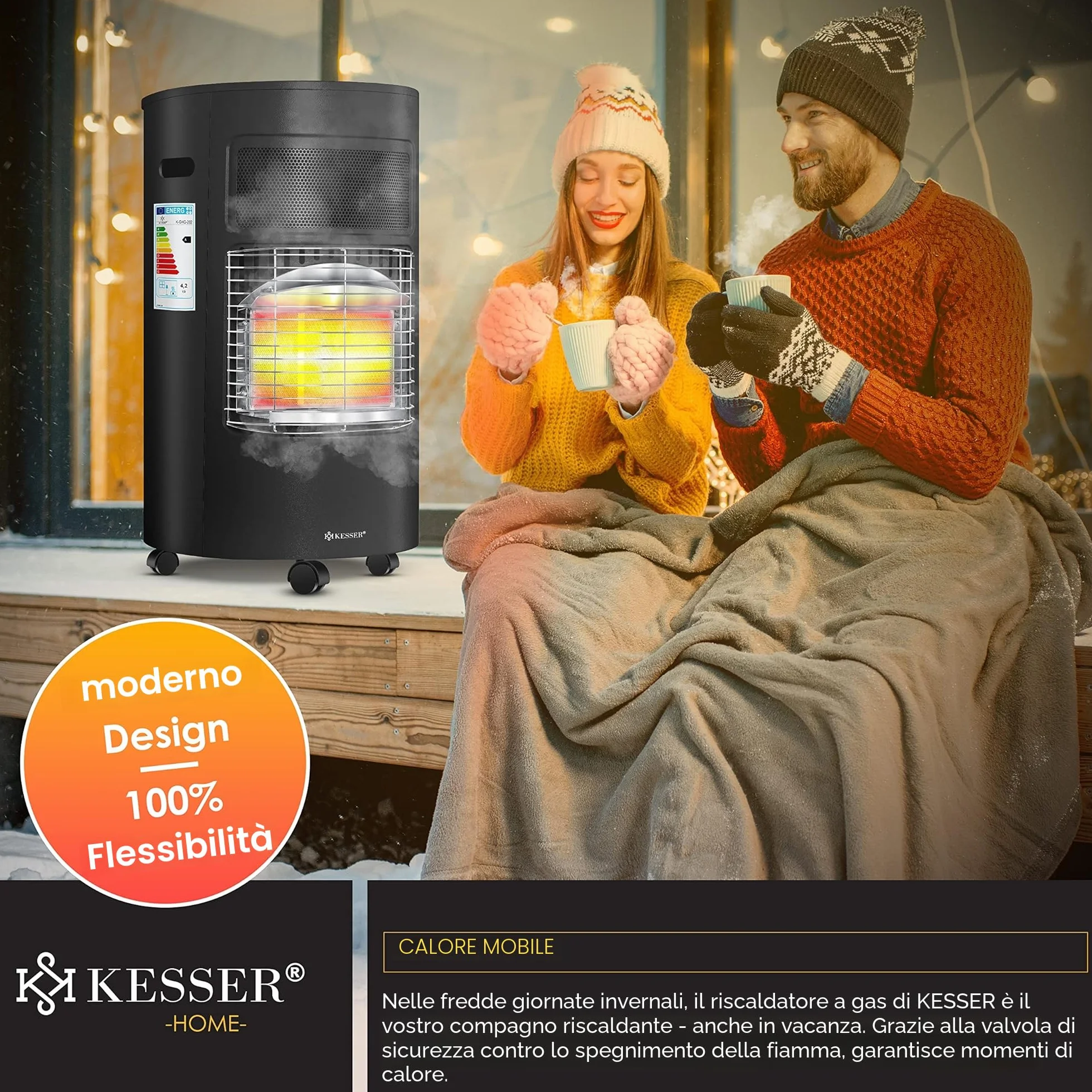 KESSER® Riscaldatore a gas 4200 Watt stufa a infrarossi in ceramica per bombole butano propano