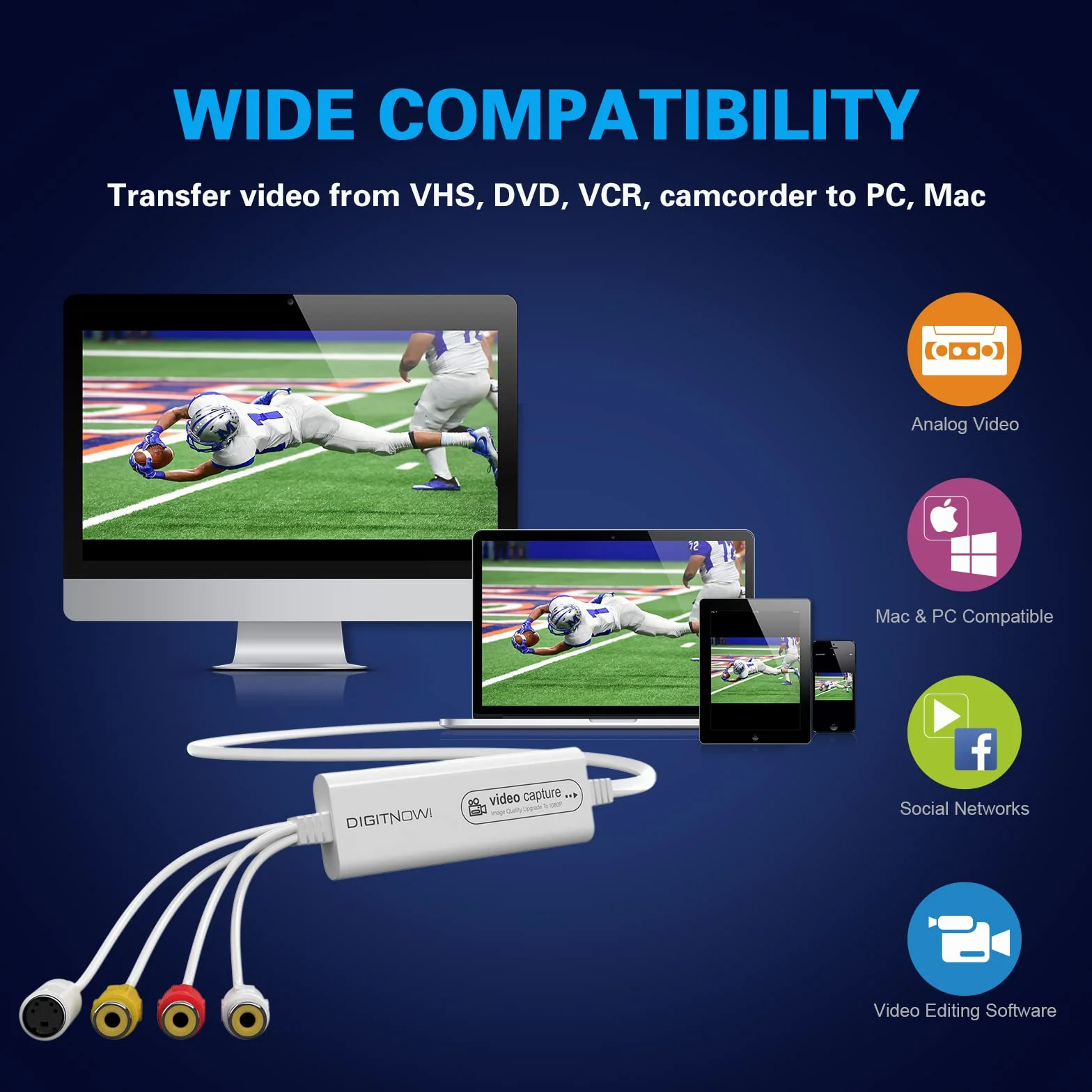 DIGITNOW! USB 2.0 Video Capture Card Pro Version 1080P 30Hz VHS to Digital Converter
