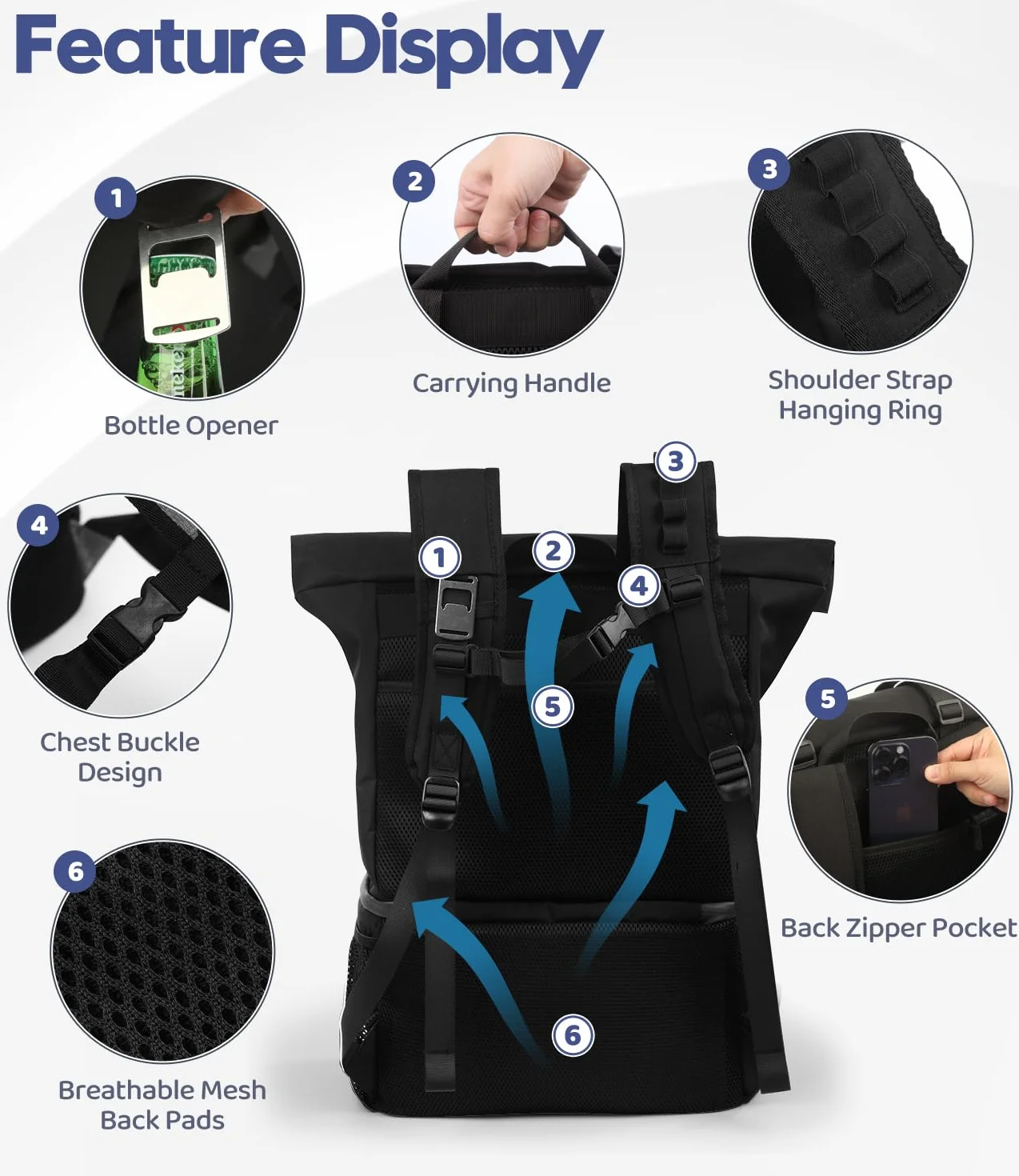 DEWUR Zaino termico da 35 l, grande, 2 in 1, borsa termica a doppio strato, impermeabile, per picnic, spiaggia, barbecue, campeggio, viaggi, famiglia